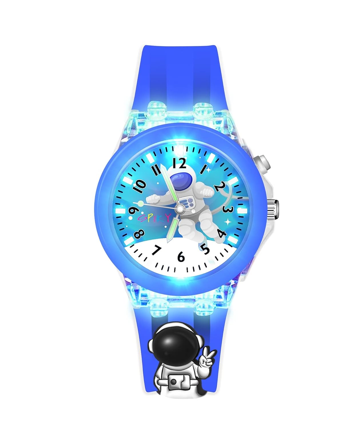 SPIKY Analog Watch for Kids | 3D Cartoon | 7 Multicolor LED Luminous Lights with Silicone Strap | Unisex Best Birthday Gift | Analogue Wrist Watches for Boys & Girls | Age 3-10 yrs