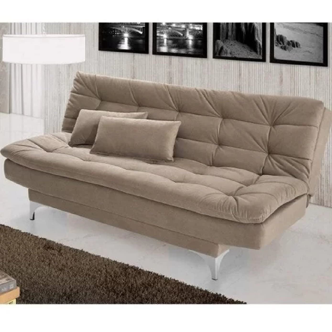 AMATA Eagle 3 Seater Sofa Cum Bed Camel Suede velevt fabricwith Two Cushions Perfect for Home Living Office Room and Guests (Camel, Medium)(3 Years Warranty)