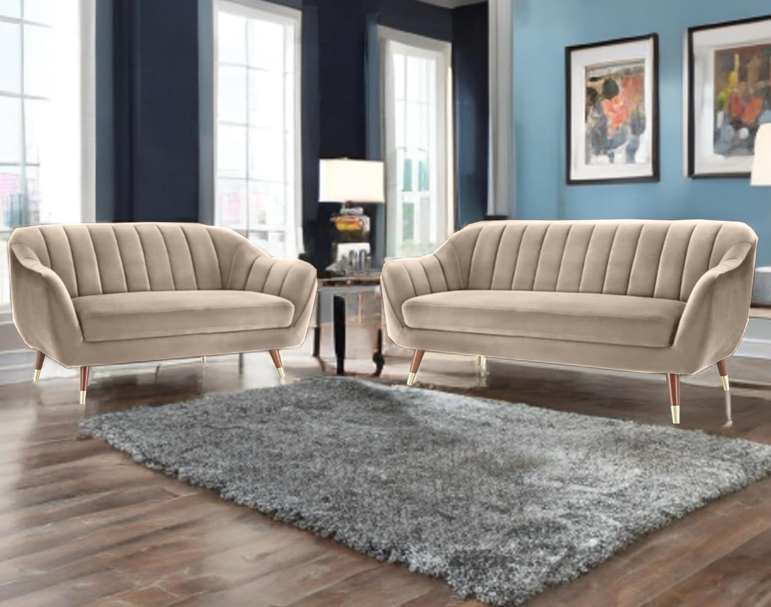 AMATA Marino 3+2 Seater Cream Suede Velvet Fabric Sofa Set with Four Cushions Perfect for Home Office Guests Living Room (Cream 3, 3+2 Seater)(3 Year Warranty)