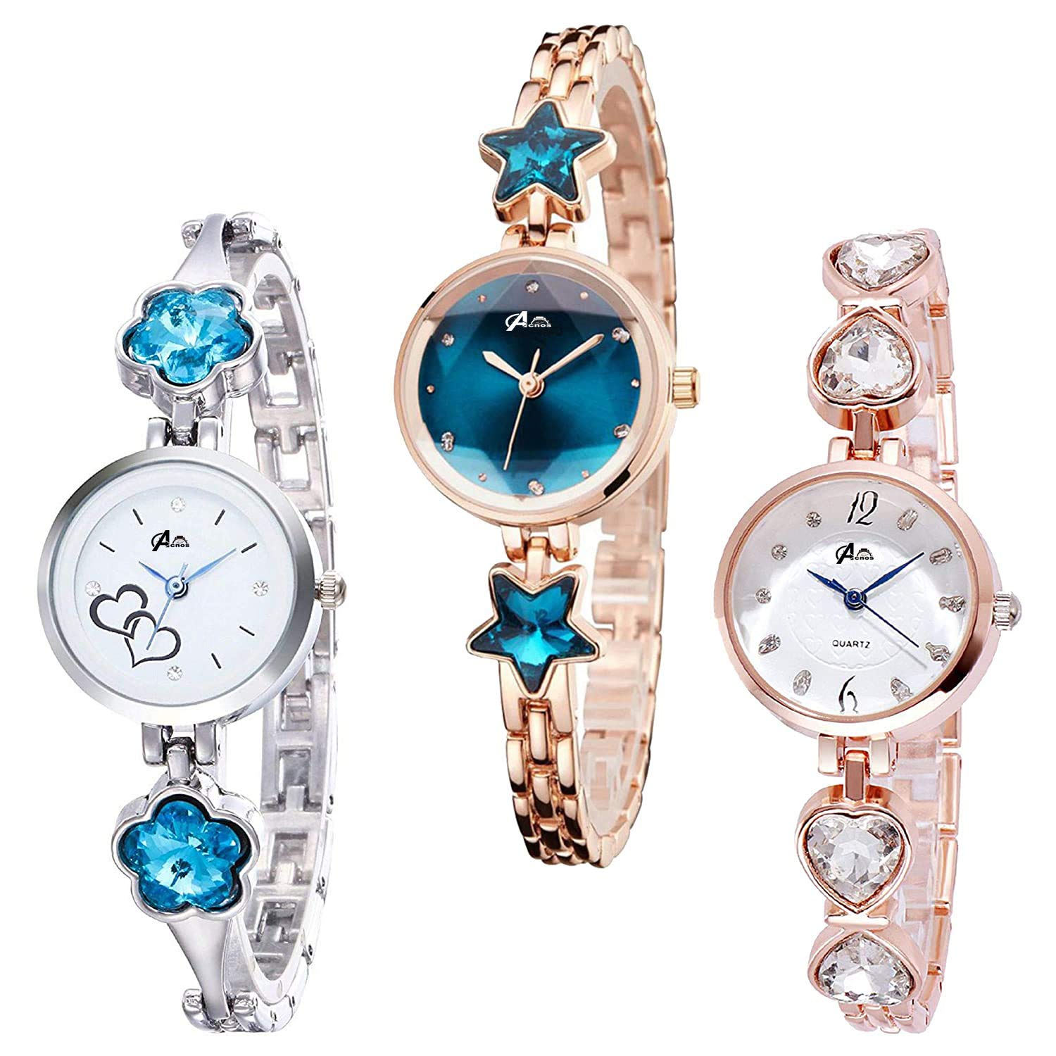 Acnos® Premium Luxury Analogue Girl’s Stainless Steel Watch(Multicolour Dial 1-Multicolour Colored Strap)