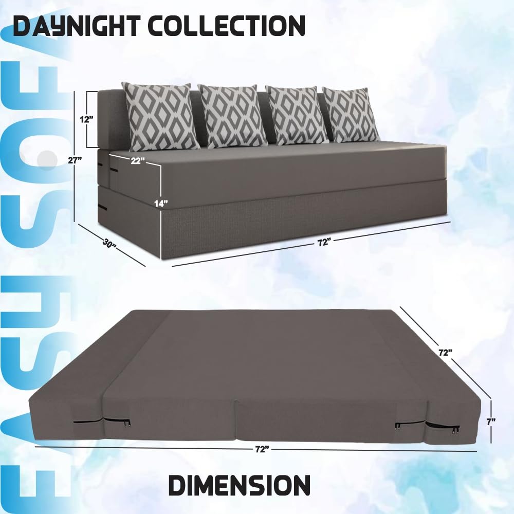 Adorn India Easy 4-Person Sofa Cum Bed (Rhombus Pattern) Chennile Fabric- Washable Cover- Including 4 Cushion- Size 6′ X 6′ Ft (Grey Color) Perfect for Home & Office for Guests