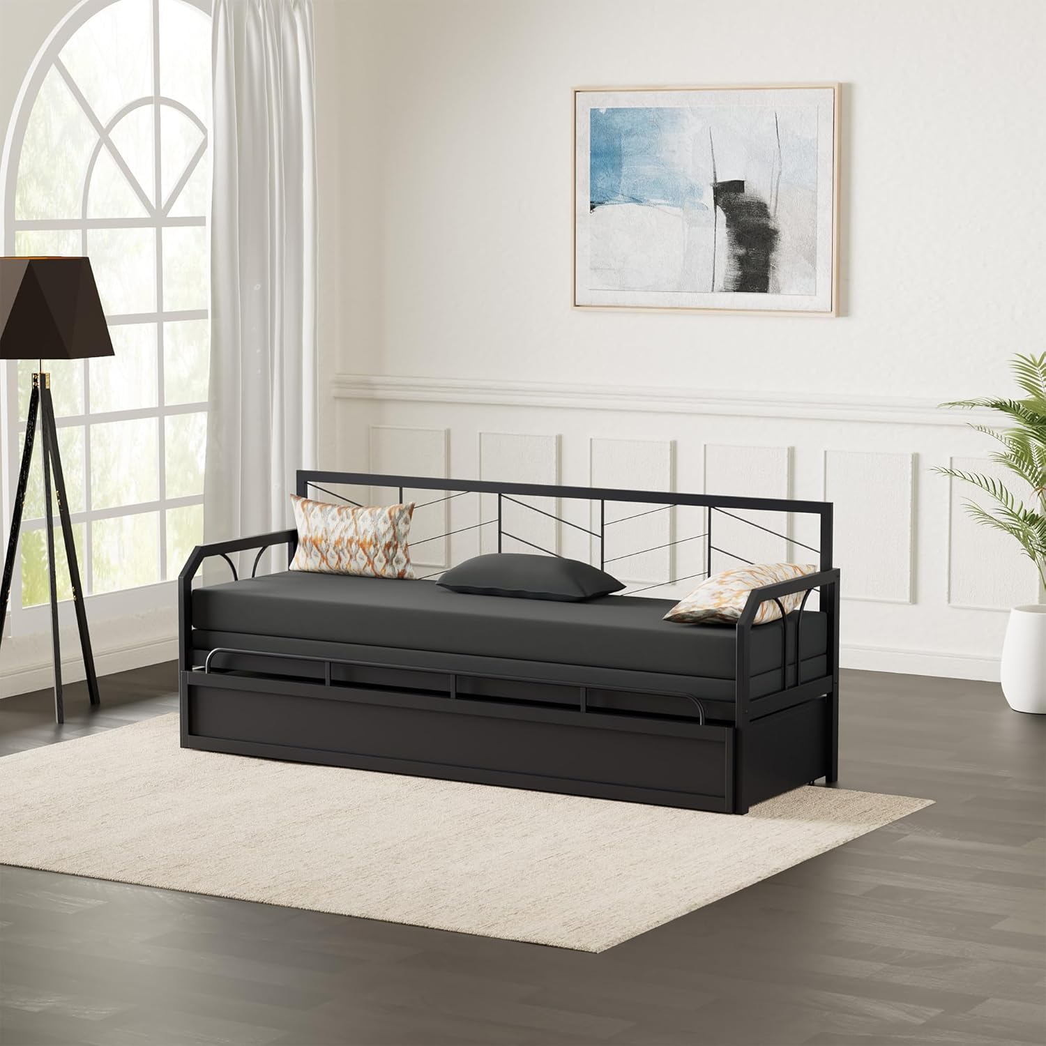 Amazon Brand – Solimo Darius Metal Sofa Cum Bed (Black) 3 Seater, Double