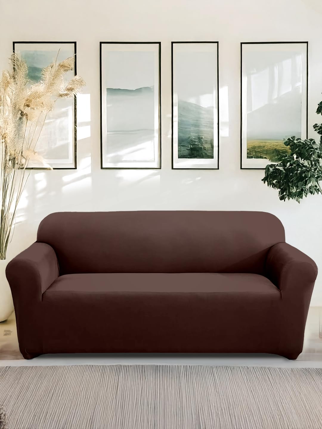 Amazon Brand – Solimo Polyester Spandex Stretchable Sofa Slipcover (3 Seater, Brown)