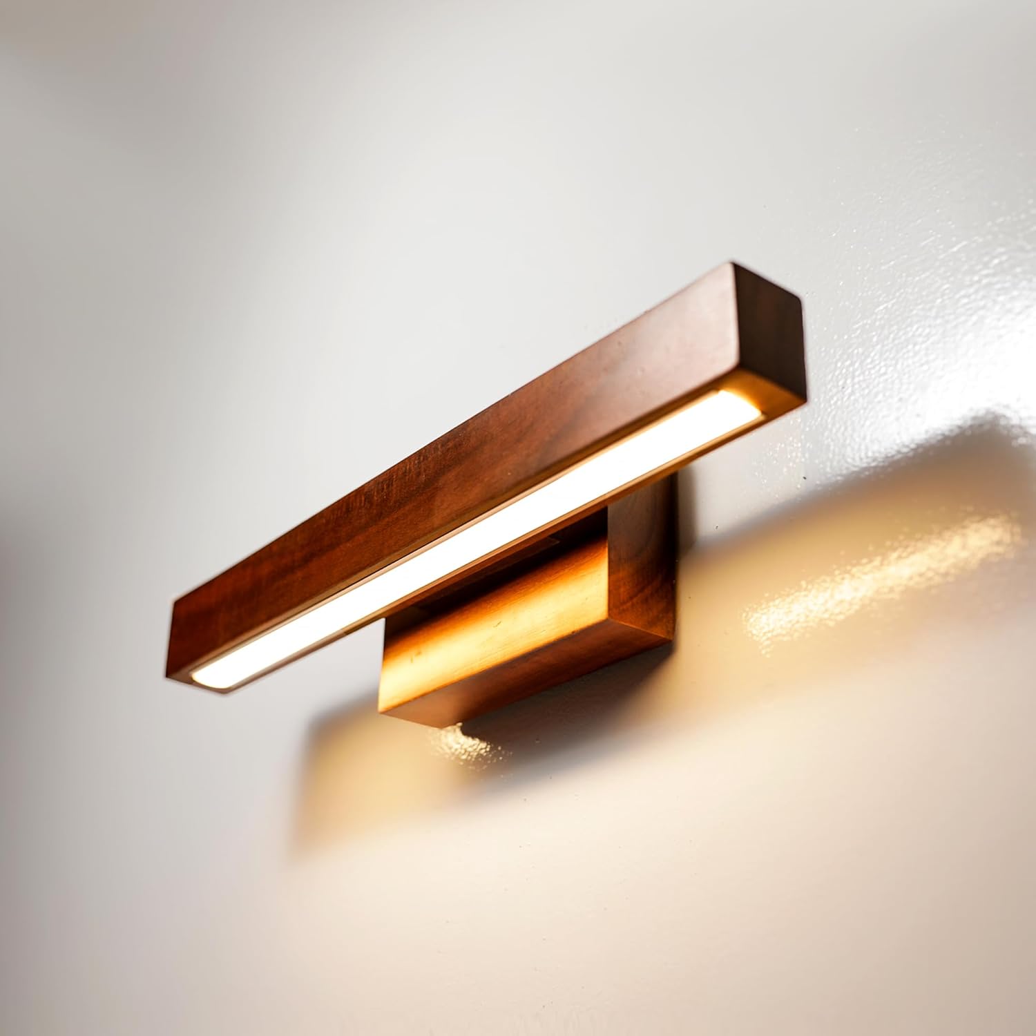 Angillath Wall Lamp/Light Handmade with Acacia Wood and 3000k Warm White Light, Mirror, Dressing, Display, Vanity, Bathroom Light/Sconce 14” with 1-Year Warranty (Walnut).