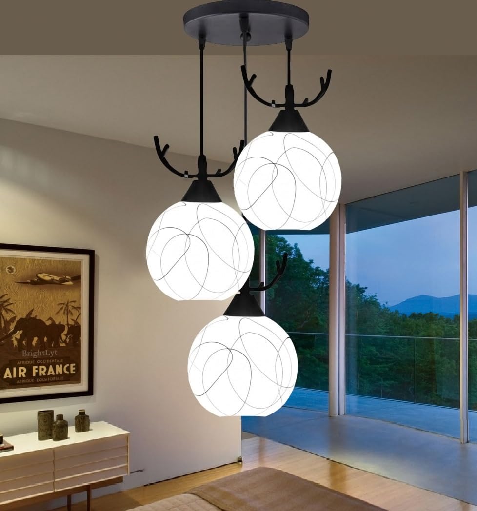 BrightLyt Hanging Lights for Living Room Center, Pendant Light for Home Decoration, Chandelier Lights for Ceiling Center Jhumar Light for Hall, Dining Table Lamp (White, Round Cluster)