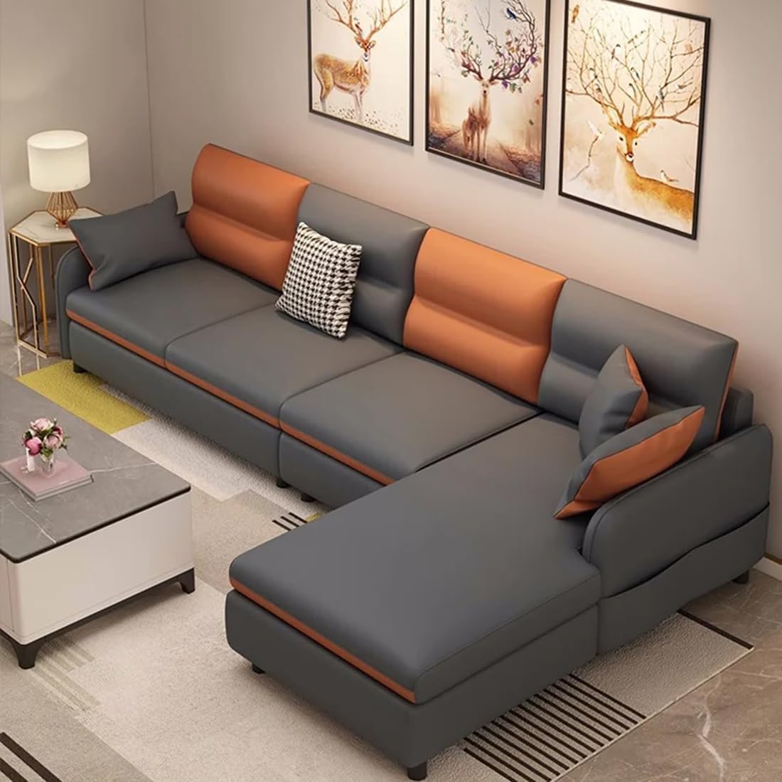 CASASTYLE Marshell 5 Seater Fabric RHS L Shape Sectional Sofa Set (Dark Grey)