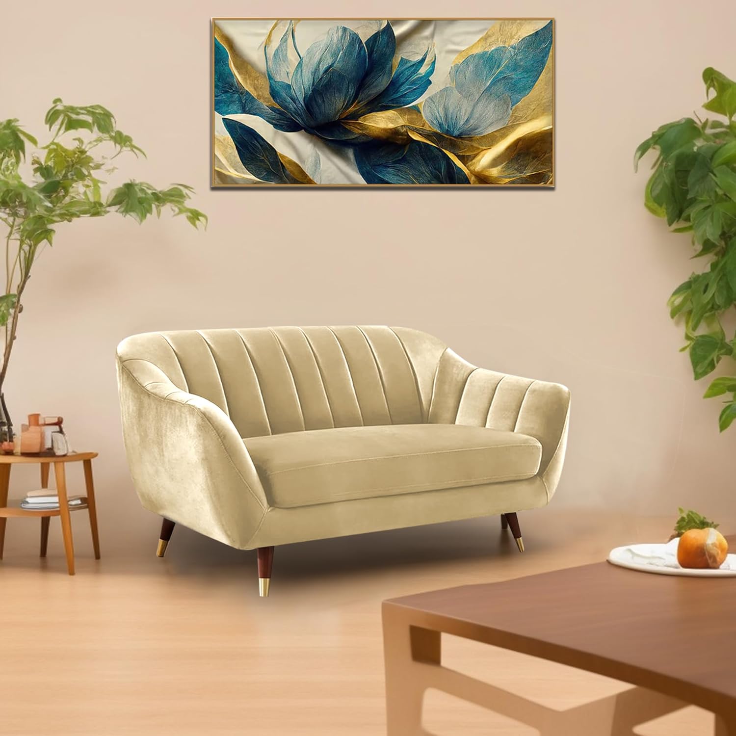 Casaliving Anyse 2 Seater Sofa Set for Living Room (Cream Fabric) Premium Fabric Sofa