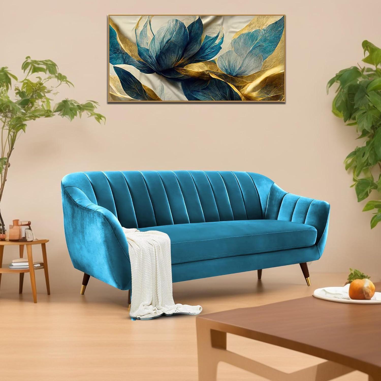 Casaliving Anyse 3 Seater Sofa Set for Living Room (Turquise Fabric) Premium Fabric Sofa Set