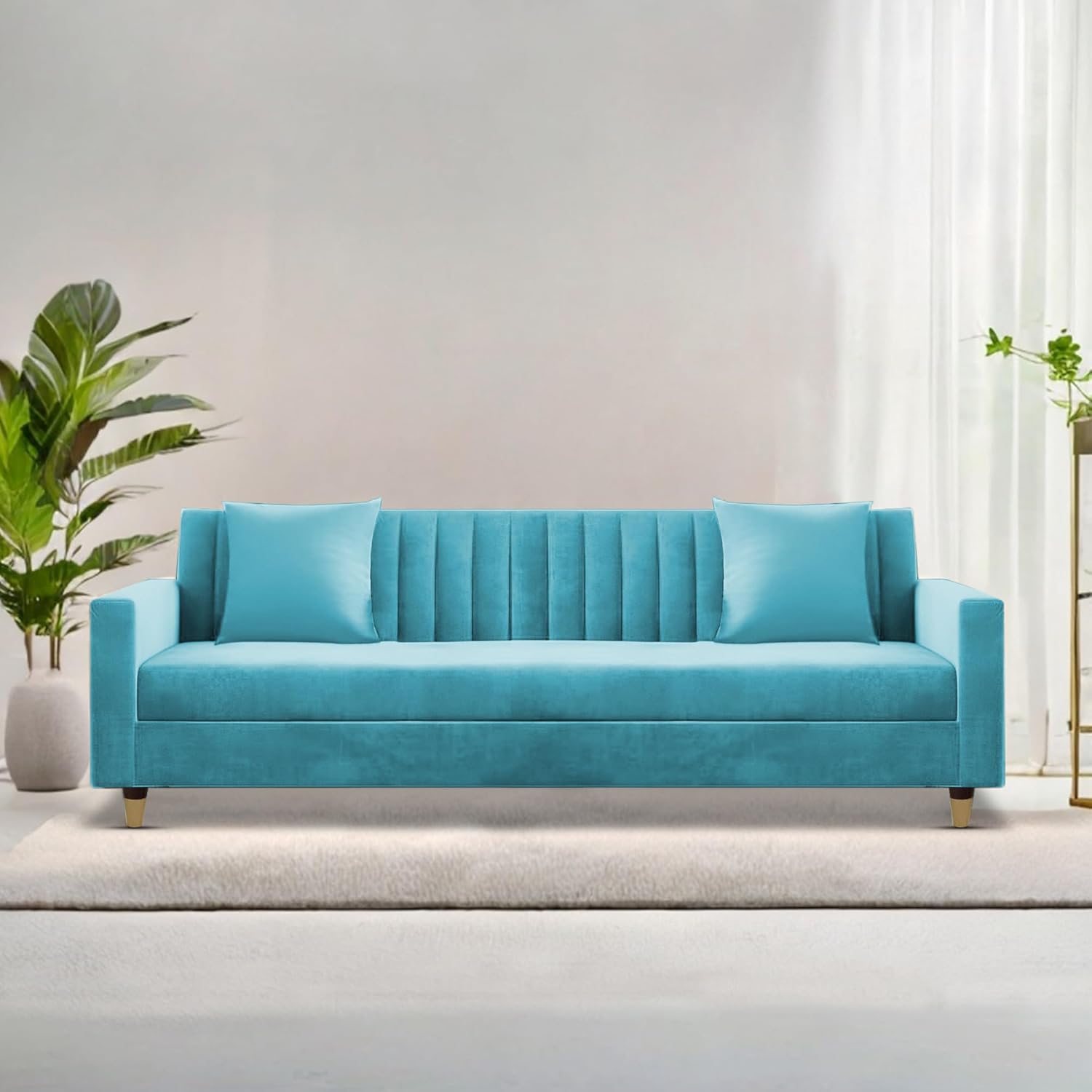 Casaliving Garcia 3 Seater Sofa Set for Living Room (Turquise Colour) Premium Fabric Sofa