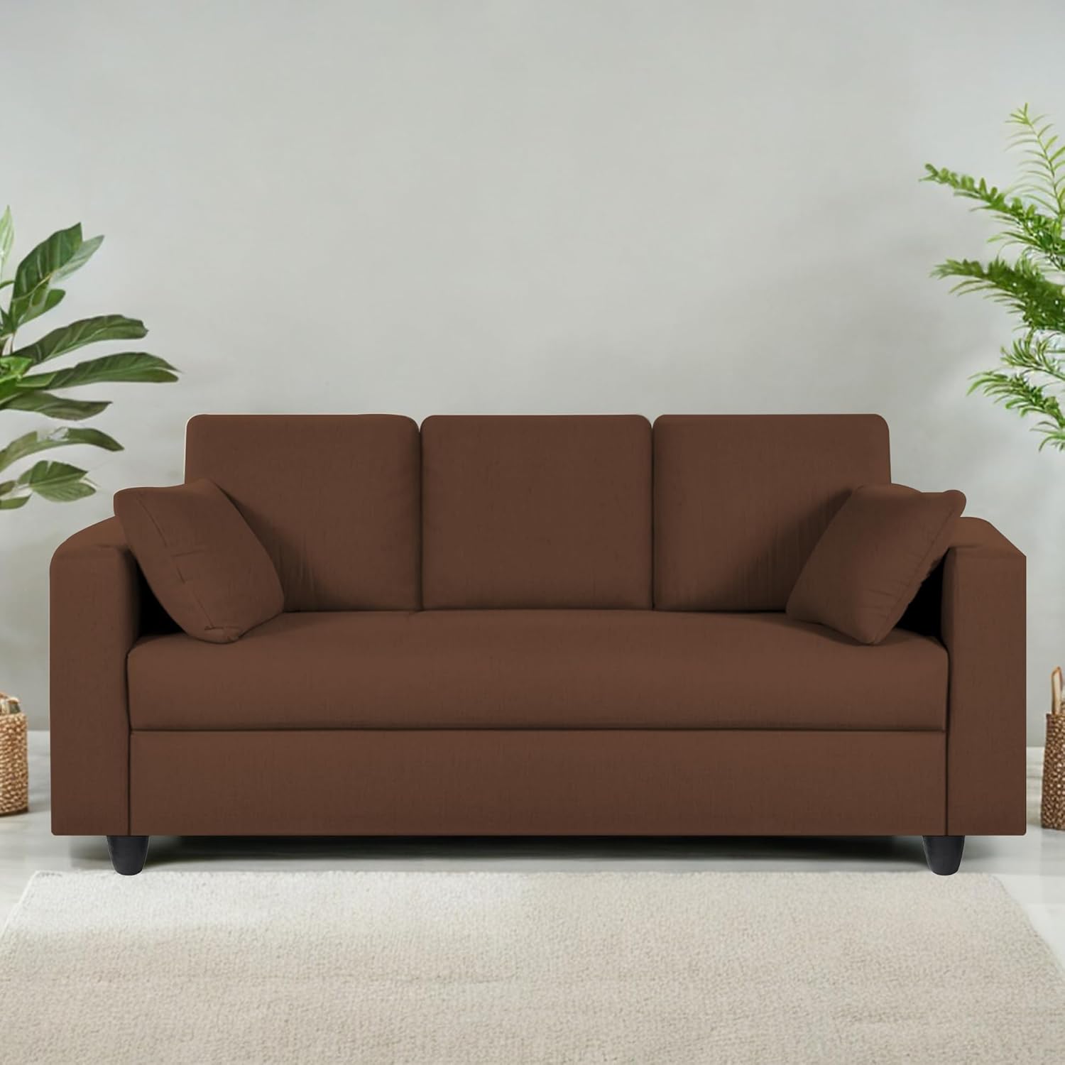 Casaliving Vitserk 3 Seater Sofa Set for Living Room (Brown Colour) Premium Fabric Sofa