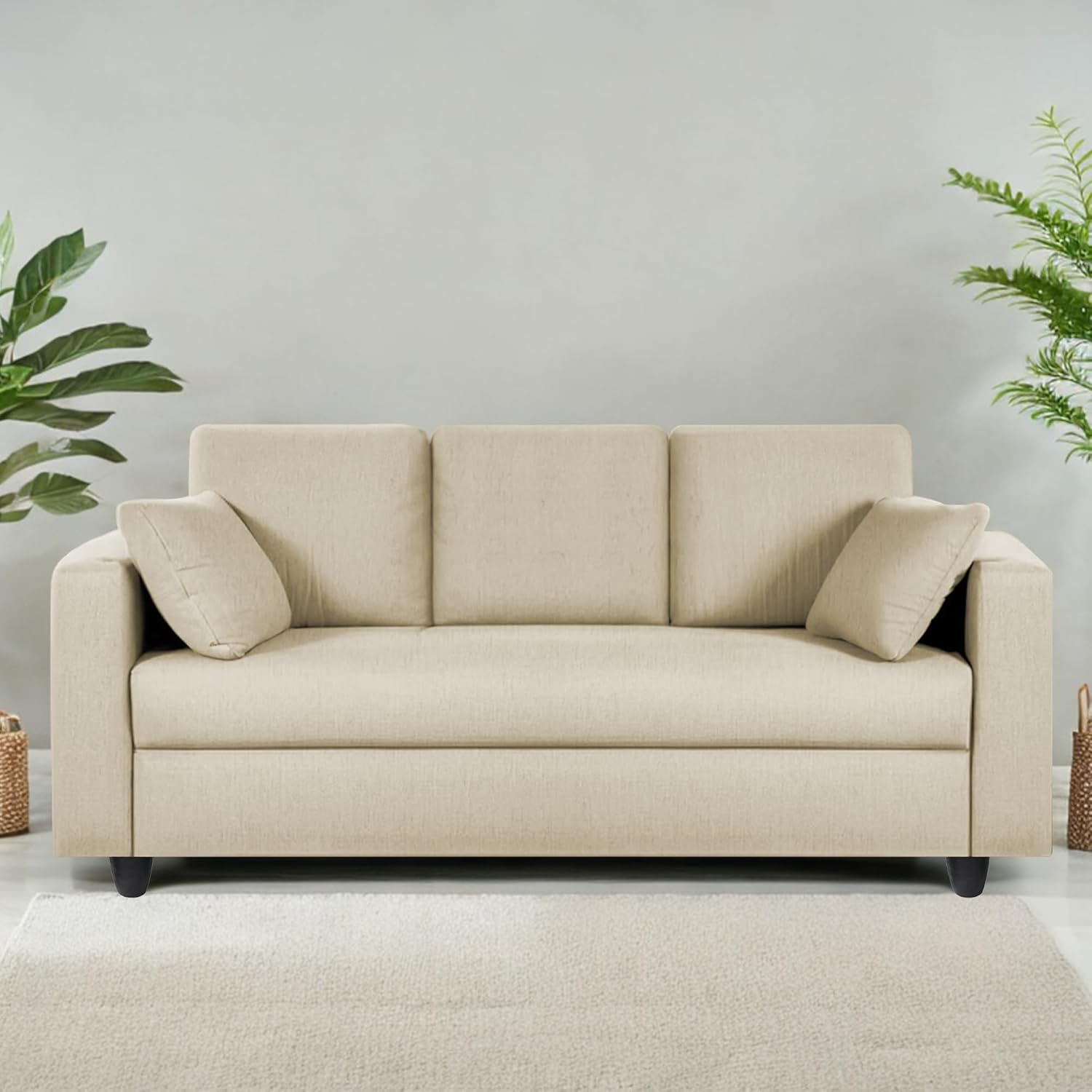 Casaliving Vitserk 3 Seater Sofa Set for Living Room (Cream Colour) Premium Fabric Sofa