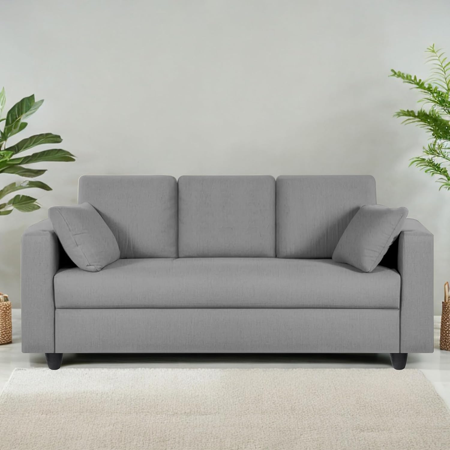 Casaliving Vitserk 3 Seater Sofa Set for Living Room (Dark Grey Colour) Premium Fabric Sofa