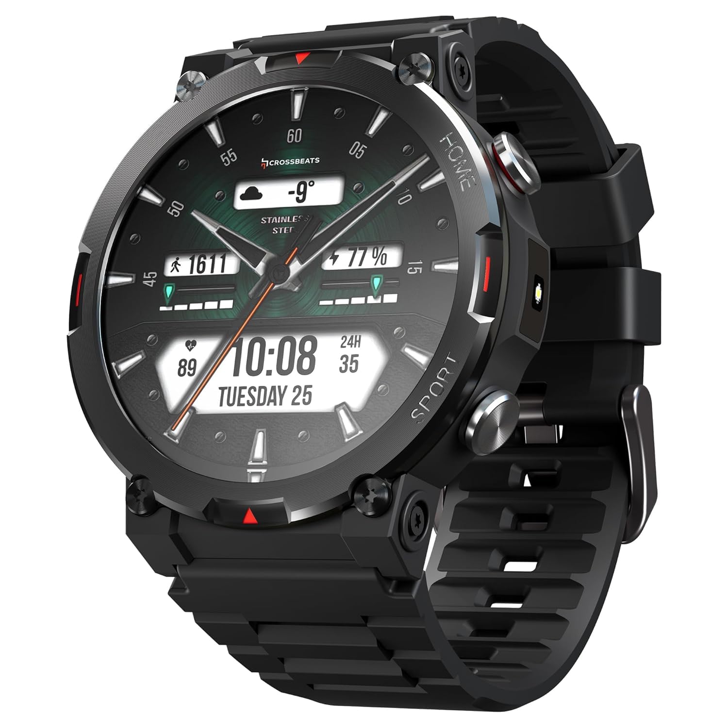 CrossBeats Everest 2.0 2025 Smart Watch for Men 1.43″ True AMOLED, Always ON Display Bluetooth Calling Rugged Outdoor with Flash Light Upto 15 Days Battery Life Smartwatch 100+ Sports Mode