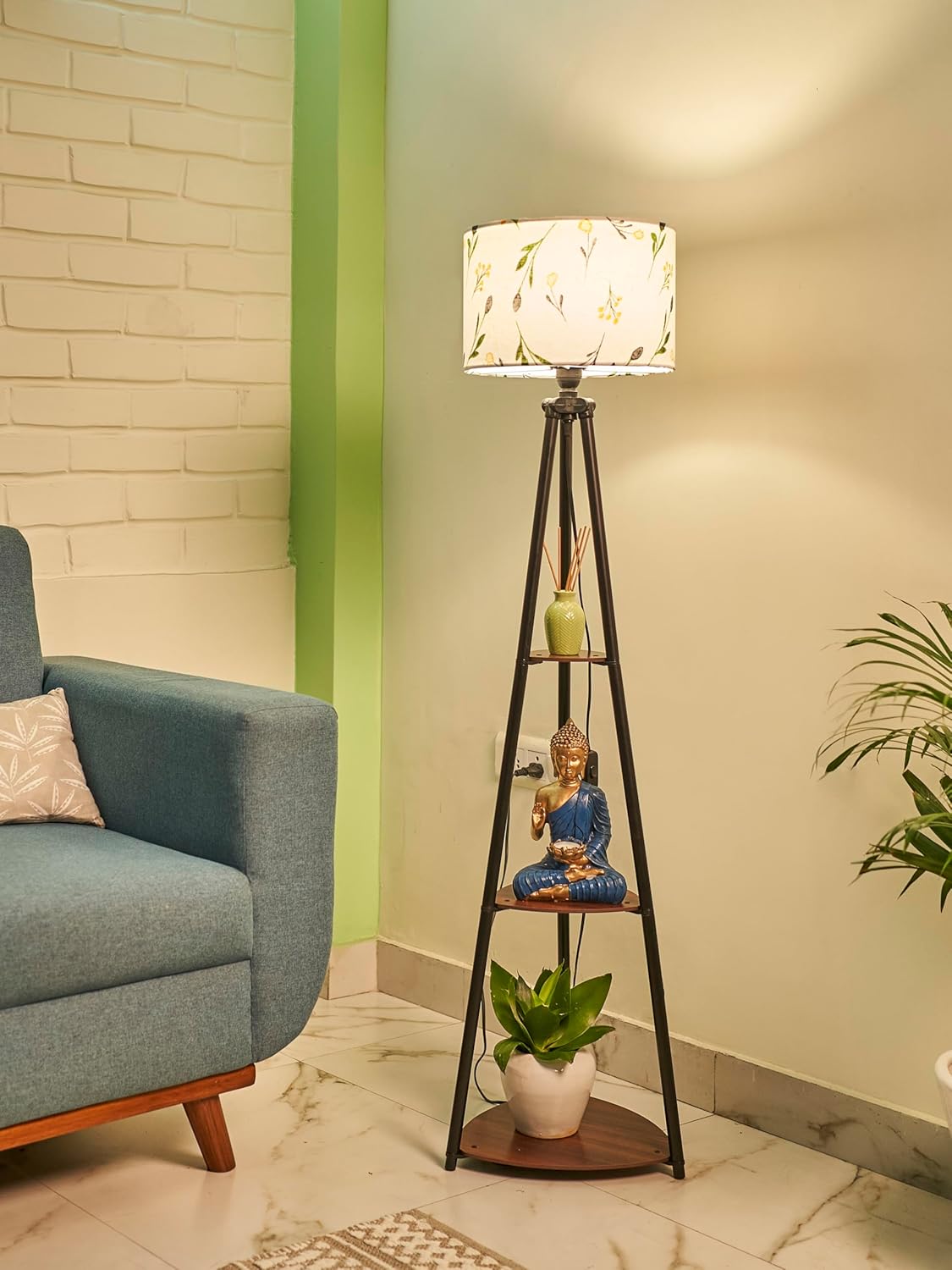 Crosscut Furniture Metal Floor Lamp with 3 Shelves (Farm Petal) LED Bulb Included, Multicolour