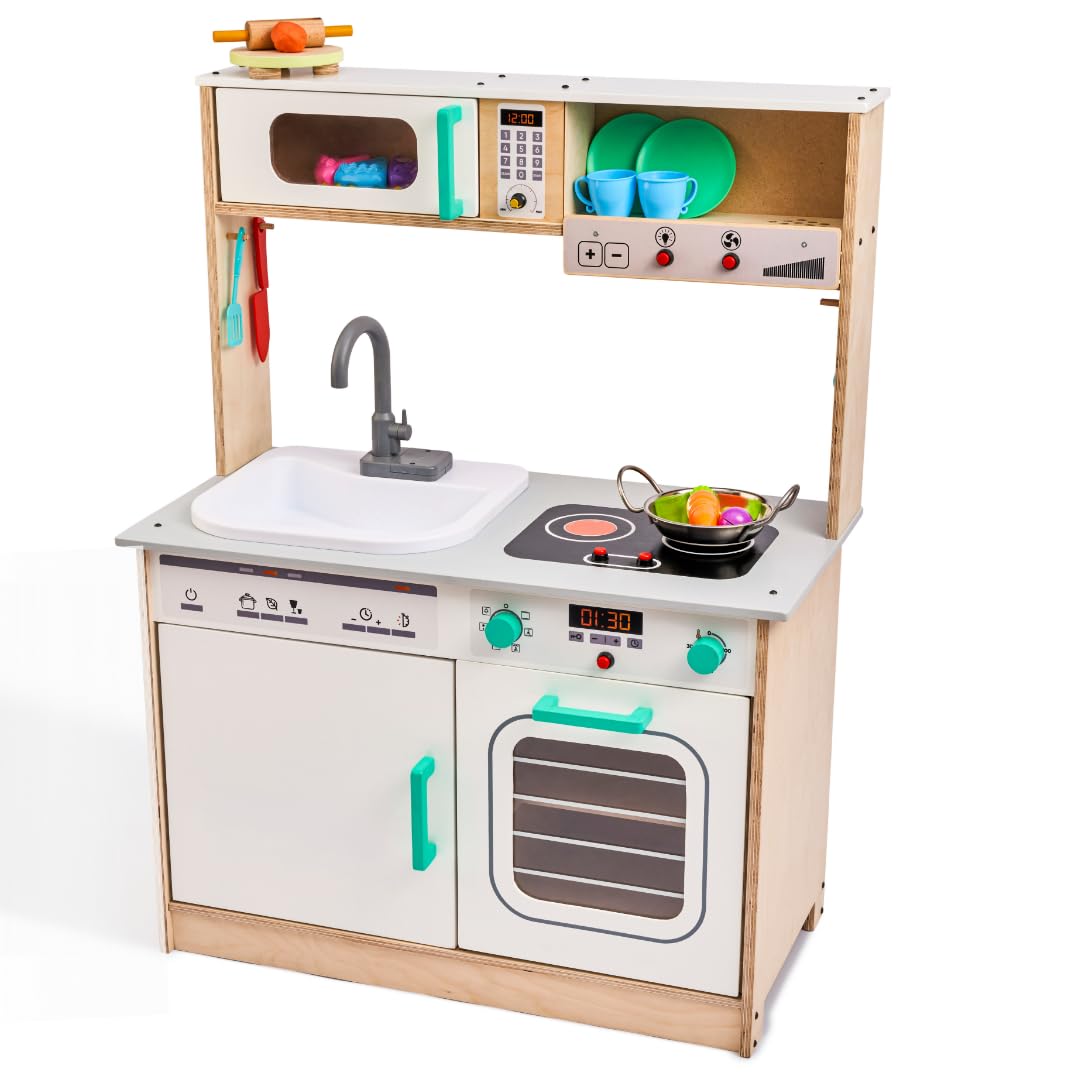 Curious Cub Electronic Kitchen Set for Kids|Miniature Kitchen Real Cooking Set with Sink,Utensils,Oven,Induction,Lights & Exhaust Fan|Cooking Set for Kids & Electronic Kitchen Role Play Set for Girls
