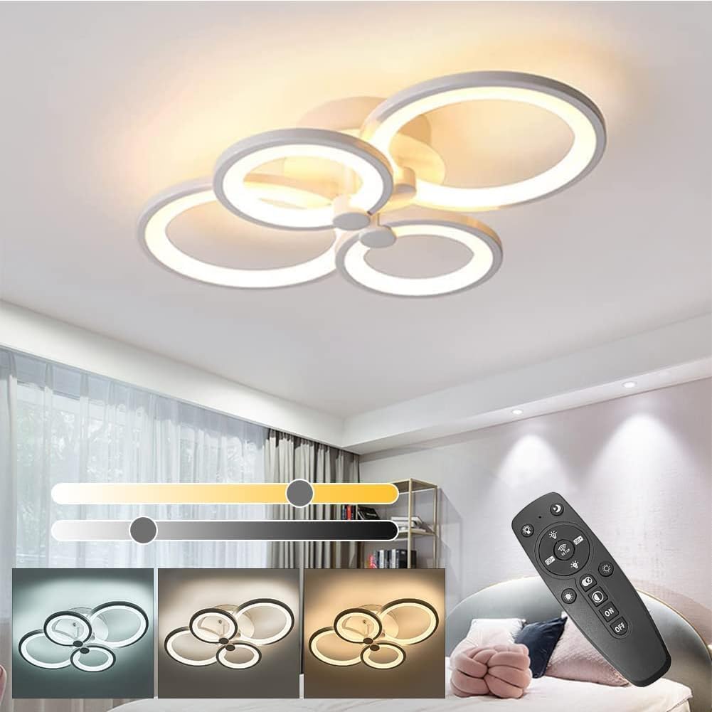 ELEPHANTBOAT® 36W Dimmable Ceiling Light, 3-Color Round LED Ceiling Light with Remote Control, Flush Mount Lighting Fixture with 4 White Rings for Living Room Bedroom (2800-6000k),cotton