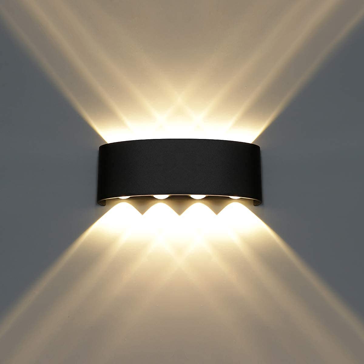 FILLISKA® LED Indoor/Outdoor Up Down Wall Light Warm White, IP-65 Waterproof & Shockproof Body(2 Year Warranty) (MattBlack 4up + 4down)