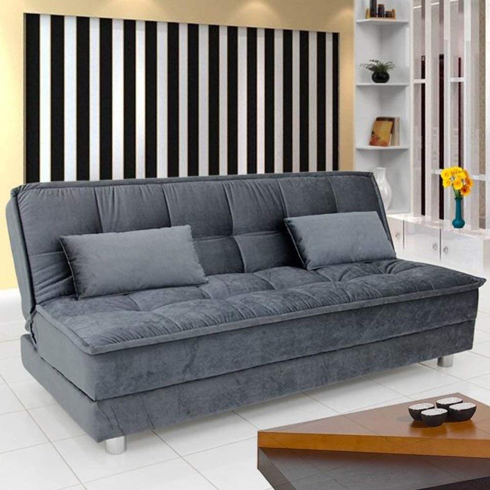 FURNY Wood 3 Seater Gaiety Sleeper Supersoft Sofa Cum Bed (Grey)
