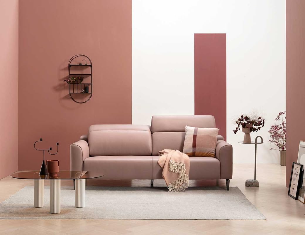 Fabrique Styles 3 Seater with Puffy Moden Design Leatherette Pink Sofa with Moveable Headrest Sturdy Design with a Lightweight Frame & Stainless Steel Legs | Furniture for Home Office & Living Room