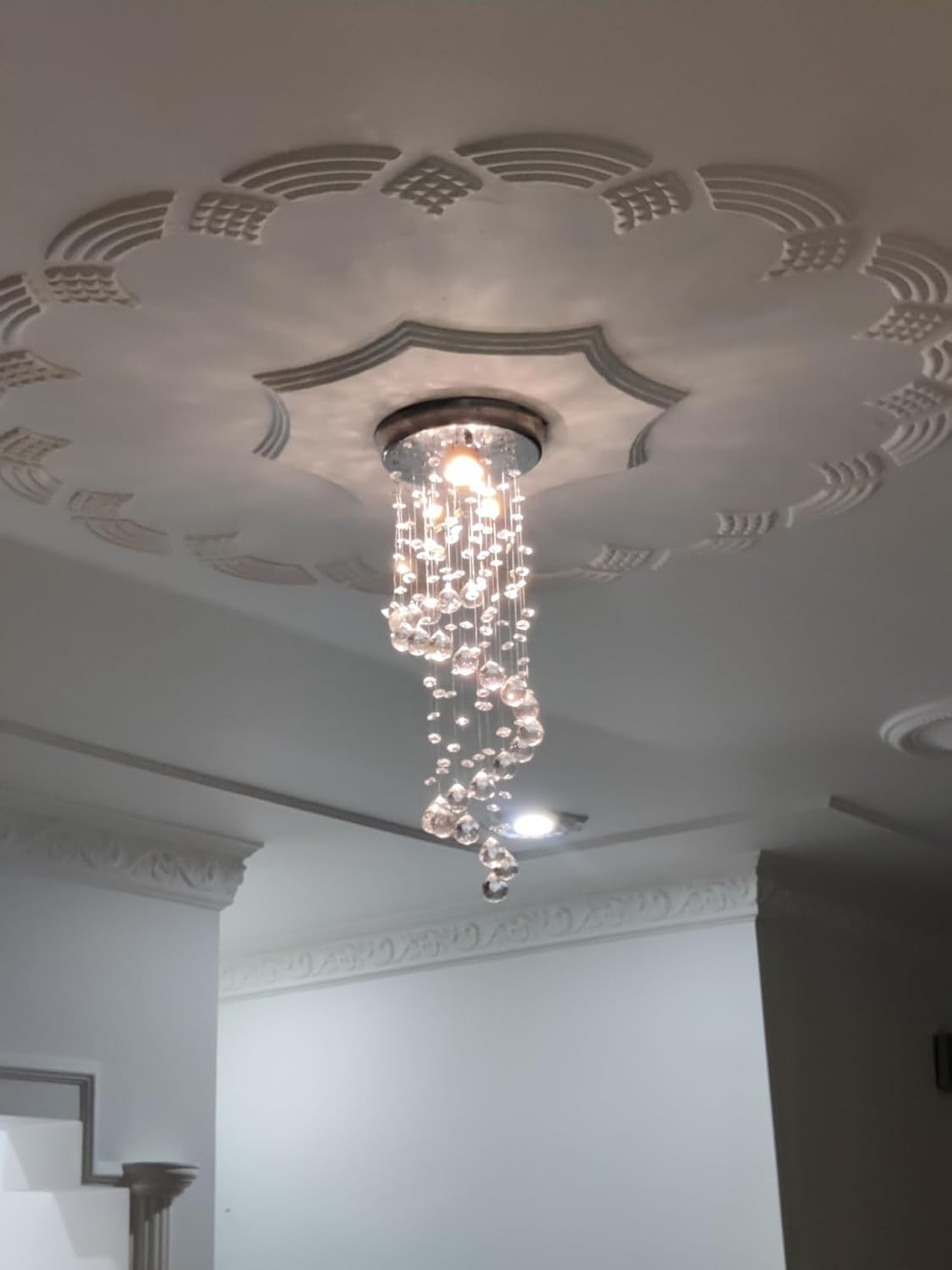GANE-SHART GA Crystal Glass Chandelier Yellow LED Light Ceiling Decoration for Banquet Hall, Living Room, Stair Area, Hotels, Temples, Office, Resort (Height – 2 Foot)