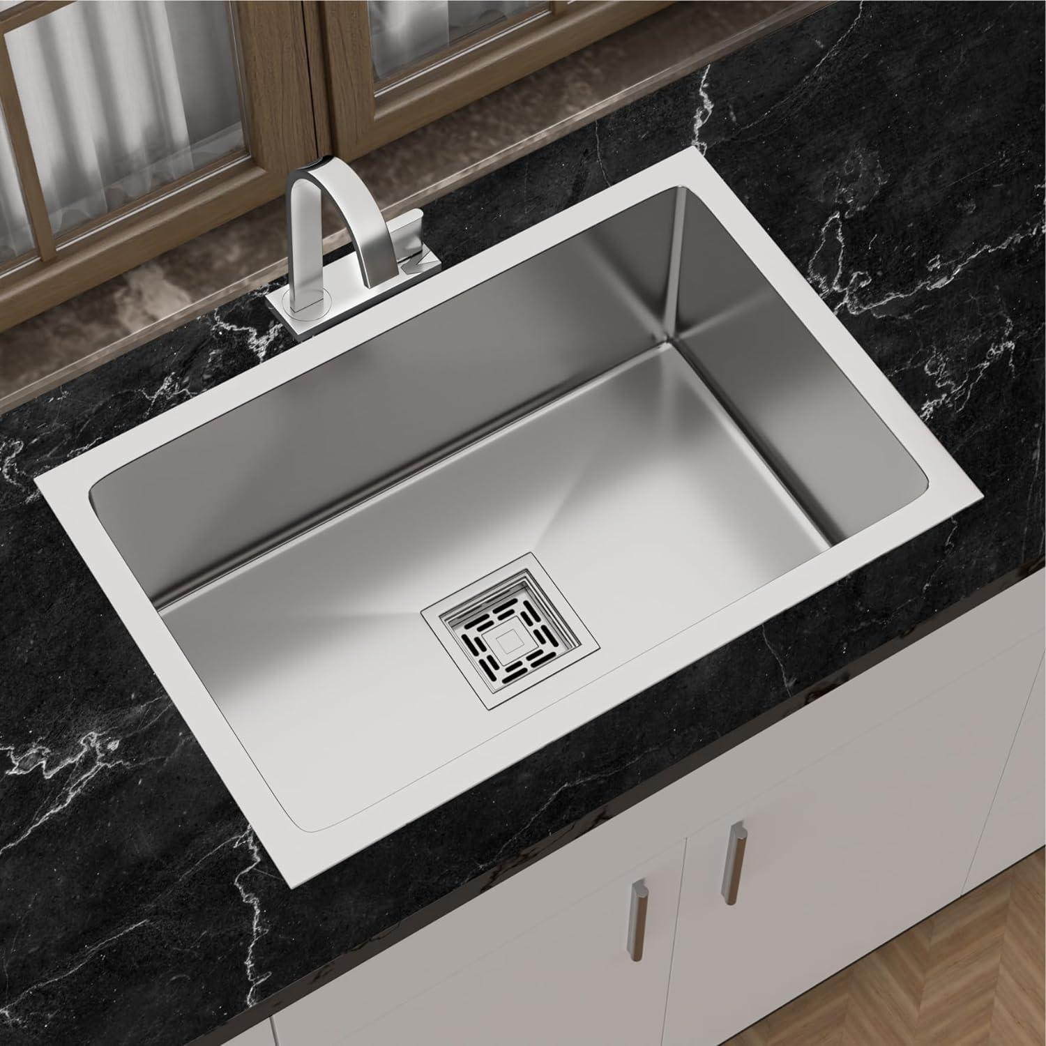 Goonj HANDMADE Single Bowl Premium Stainless Steel Handmade Kitchen Sink Matte Finish Silver – Including Strainer-Basket/Sink Coupling/Waste Pipe