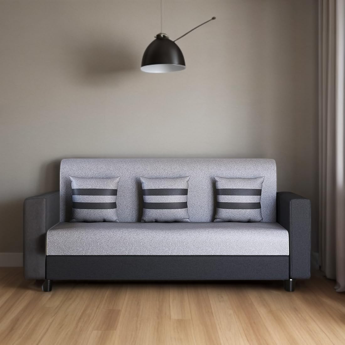 HANDWOOD FURNITURE 3 Seater Fabric Sofa Set for Living Room Furniture | Fabric 3 Seater Sofa Set | Sofa for Home & Office | Fabric Color:- Grey & Black