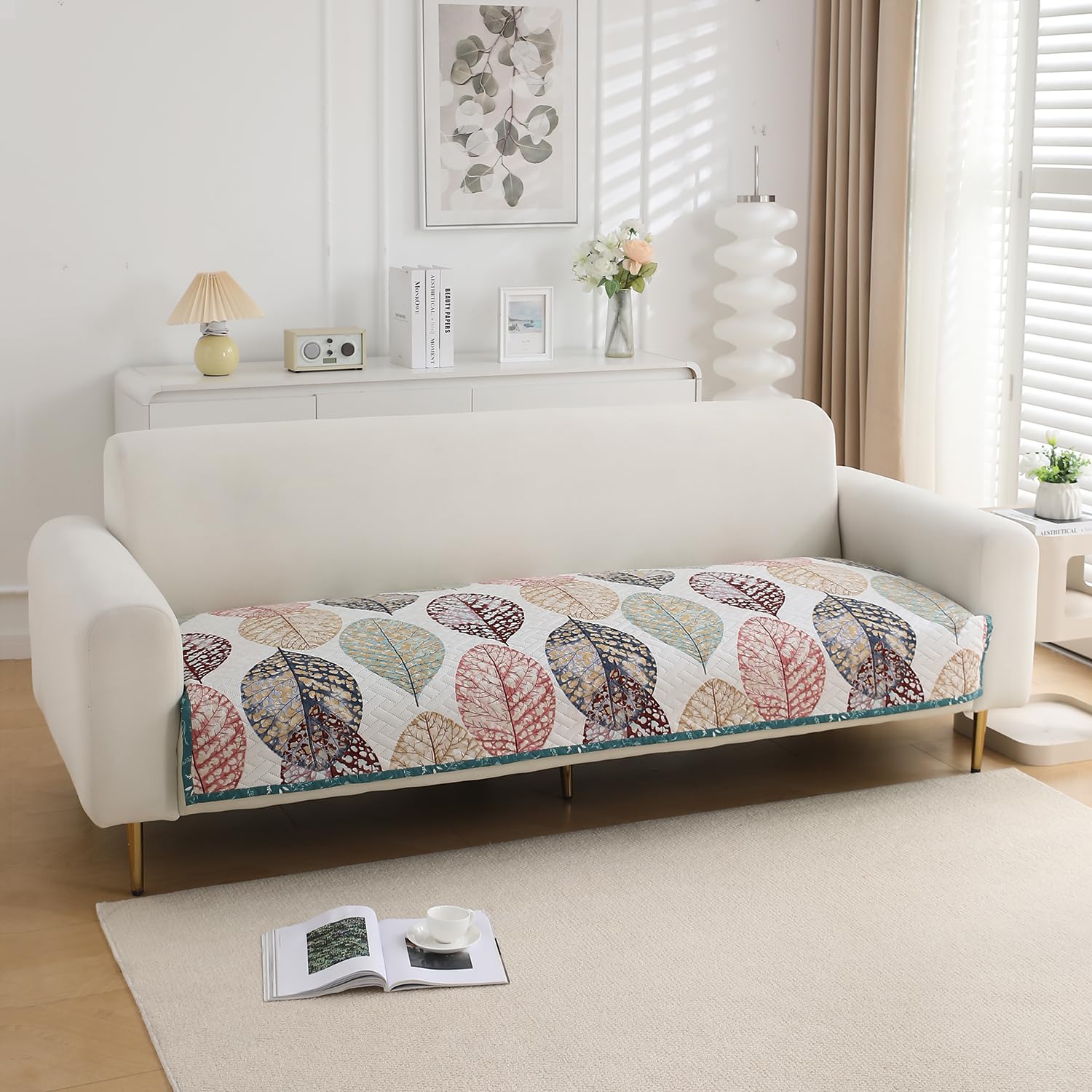 HOKIPO Printed Quilted 1 Seater Sofa Cover Seat Mat, Multicolor Linden Leaf (IN-806-D7*1)