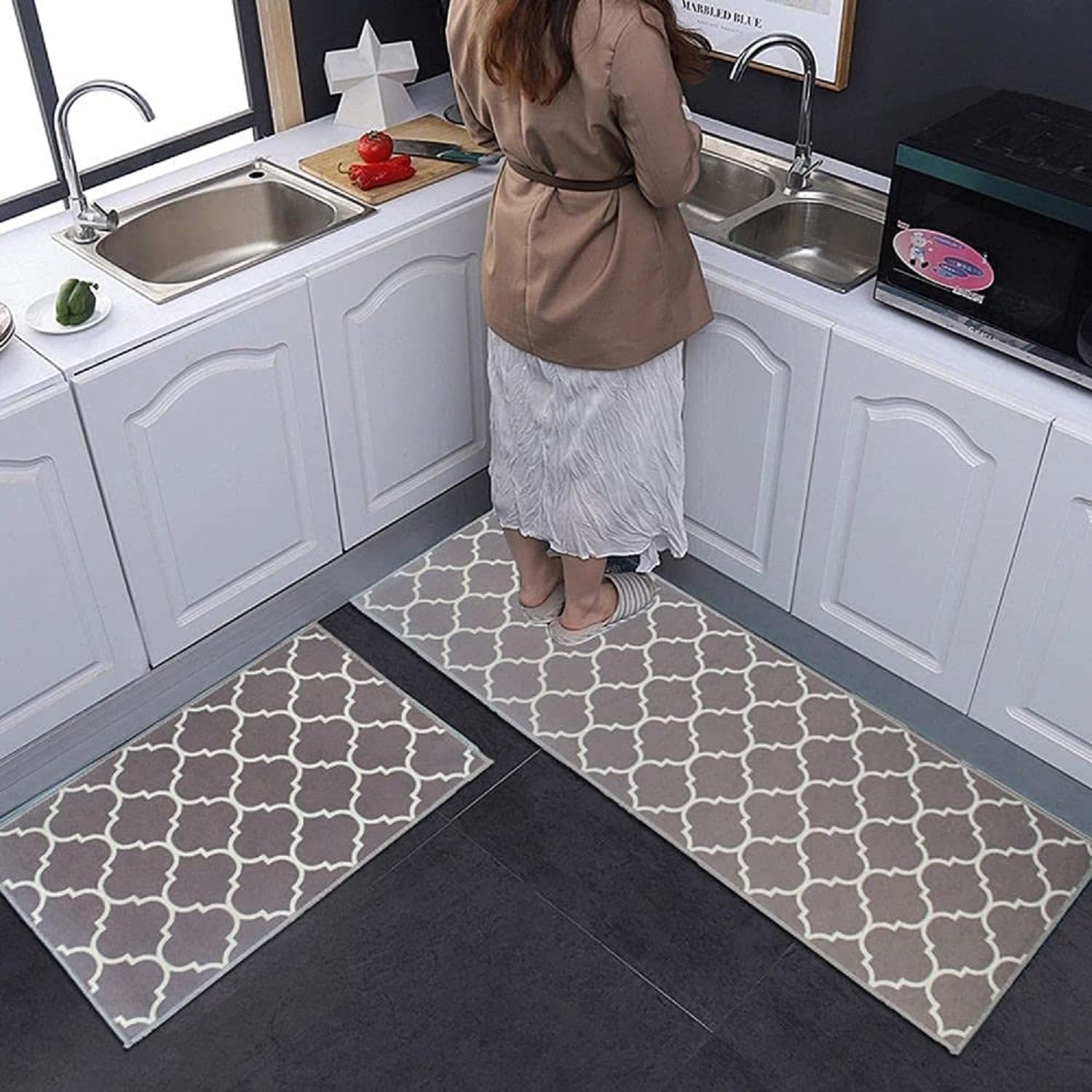 HomeCloud Rectangular Kitchen Mat | Anti-Slip, Soft, Washable, Printed Designs for Floor, Kitchen & Room (6mm Thick) Pack of 2 Contain (1 Large (41 X 122 Cm) 1 Small 41 X 61 Cm)