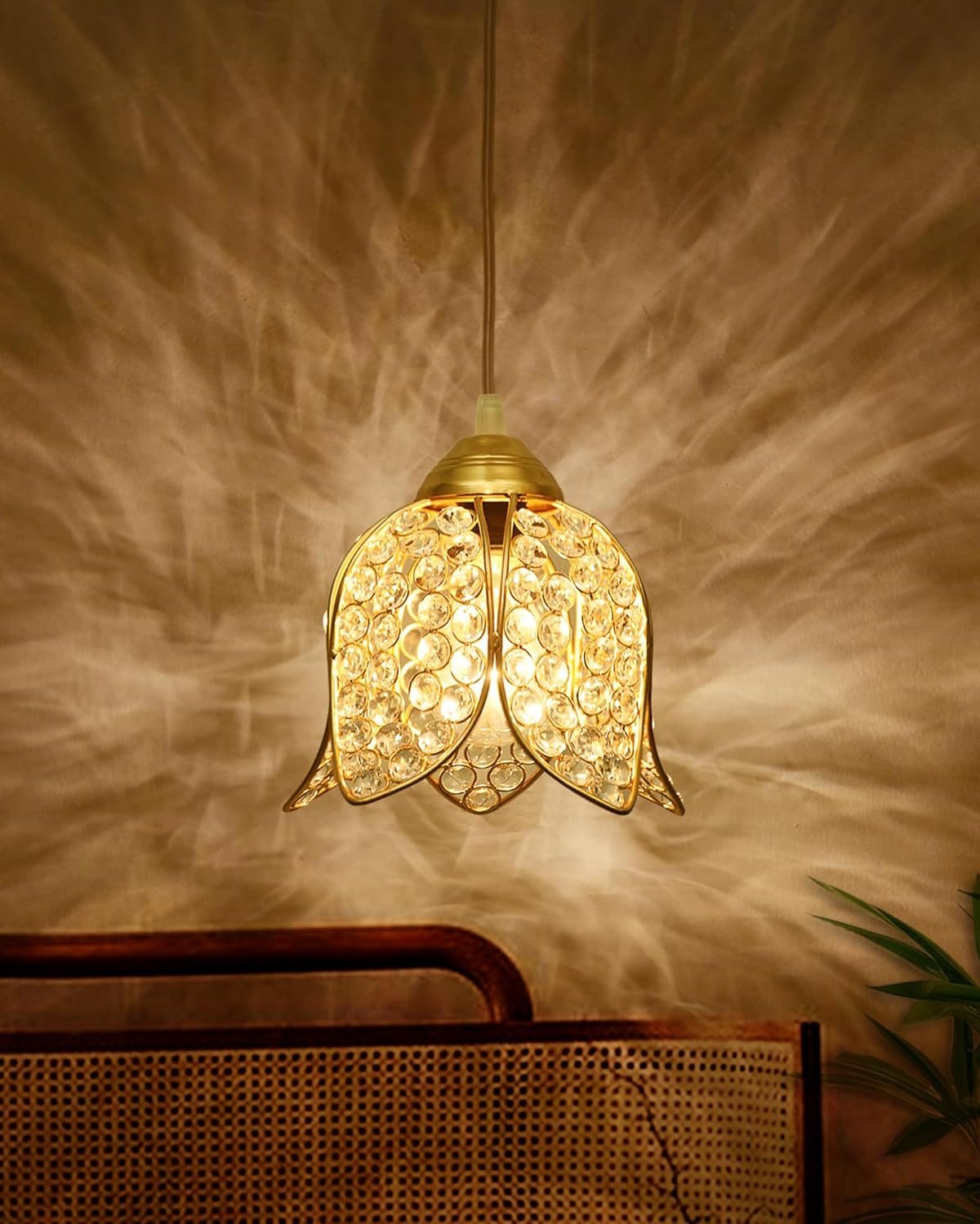 Homesake Crystal Pendant Light | Modern LED Ceiling Fixture | Chandelier Style | Warm White | Stylish Interior Lighting | Living Room, Bedroom, Dining Room Light | Contemporary Home Decor (Golden)