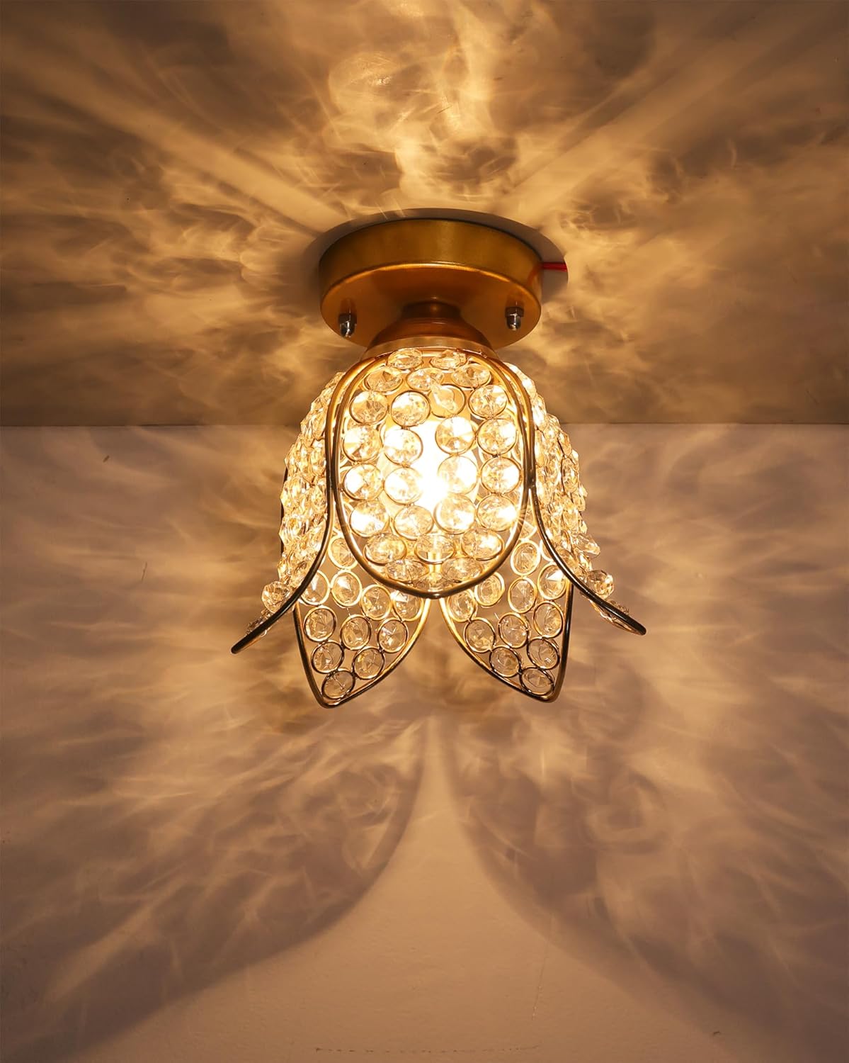 Homesake Gold Metal Lotus Crystal Flush Mount Ceiling Light, for Hallway Light Fixture Ceiling (Gold)