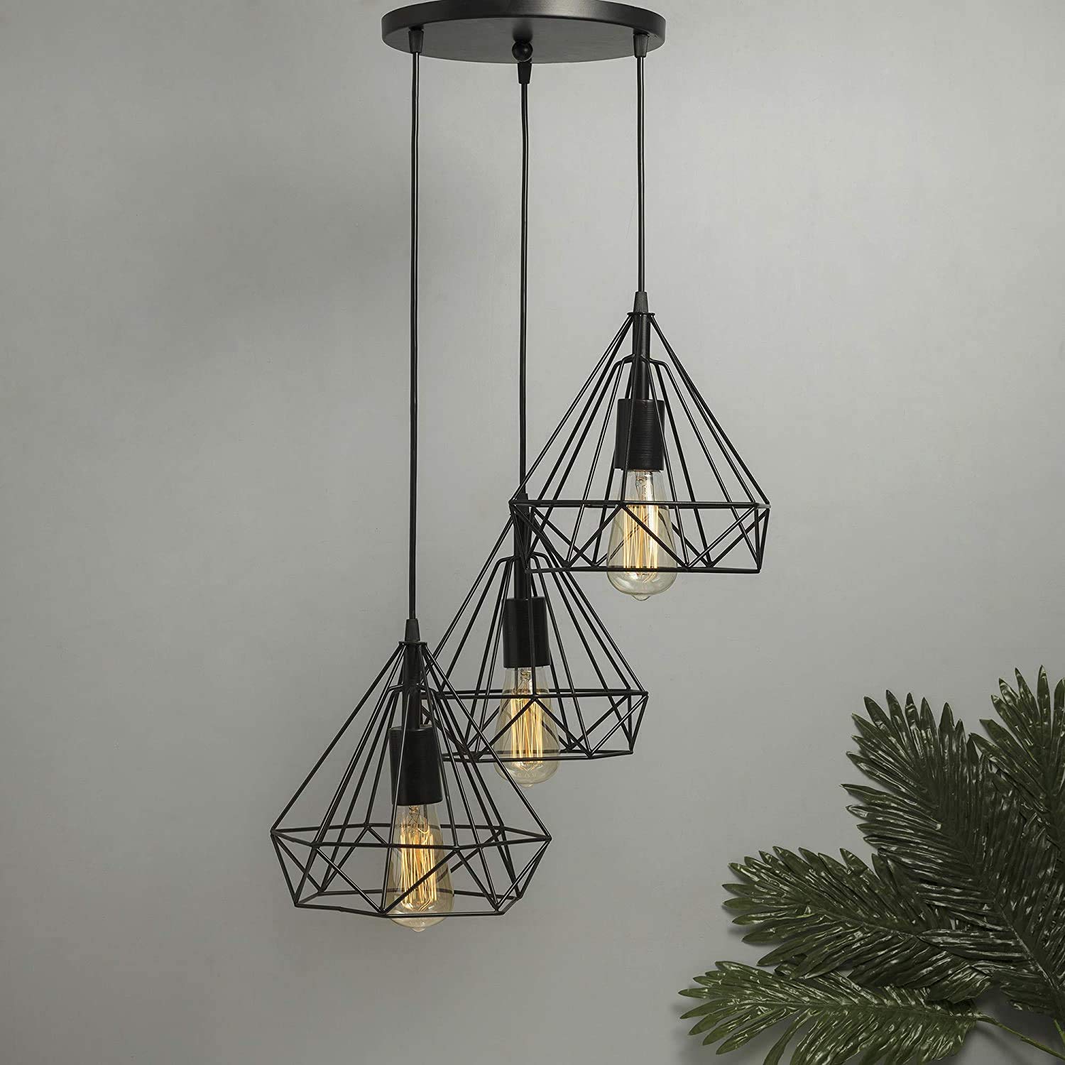 Homesake Hanging Light Diamond Cluster-Modern Ceiling Pendant Light for Home Decoration, Living Room,Bedroom, and Dining Room, Stylish Chandelier, Contemporary Interior Design, Pack of 1, (Black)