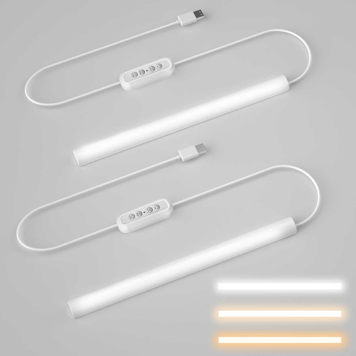 Hoteon LED Under Cabinet Closet Light With 3 Color Modes (3000K/4000K/5700K), 10 Level Brightness, 7W USB Plug Batten Counter Light White (2 Pack) – Acrylonitrile Butadiene Styrene