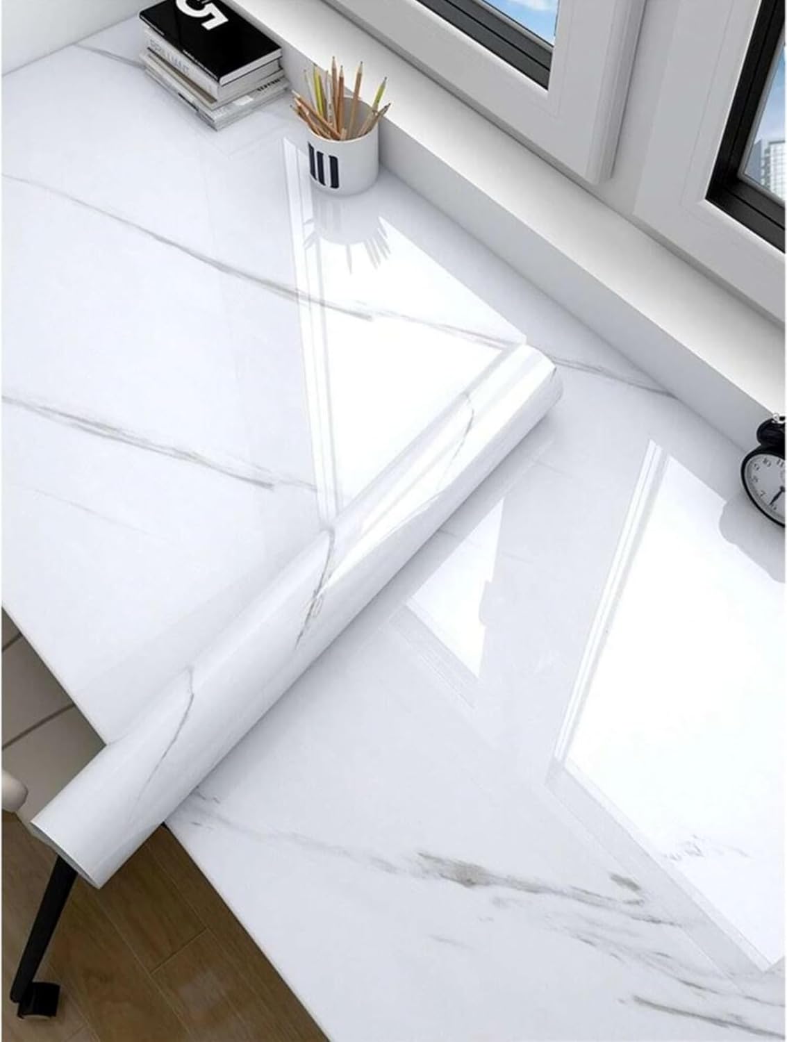JB’S LAND Wallpaper Self Adhesive White Marble Wall Paper Oil Proof,Waterproof & HeatProof Sticker for Renovation Furniture,Kitchen Backsplash,LivingRoom,Almirah,Tabletop,Table,PVC DIY (60x200cm)