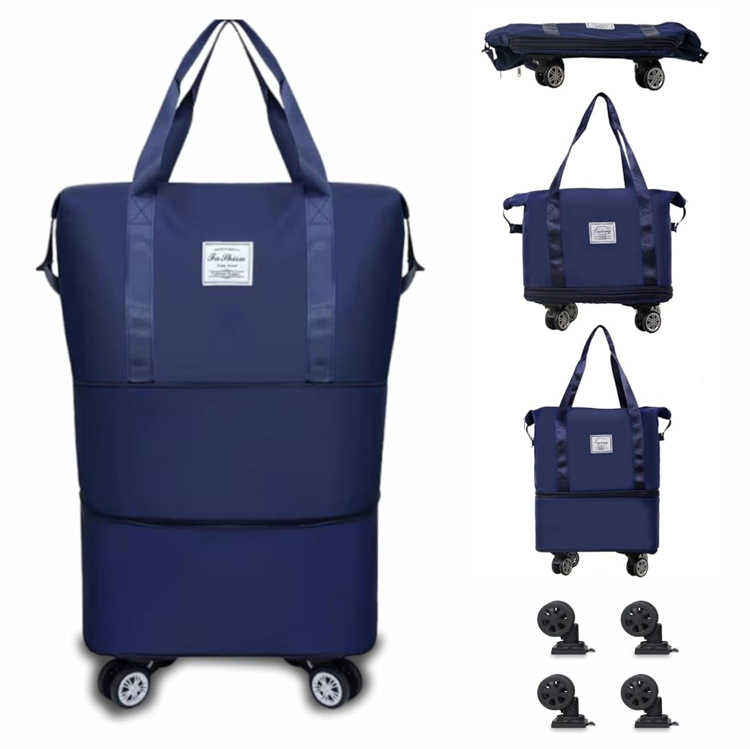JD FRESH 2 Layer Nylon Duffle Bags/Convertible Travel Luggage with Wheels/Waterproof Traveling Bag for Clothes/Foldable – Extendable Duffle Luggages for Men and Women(Navy Blue)