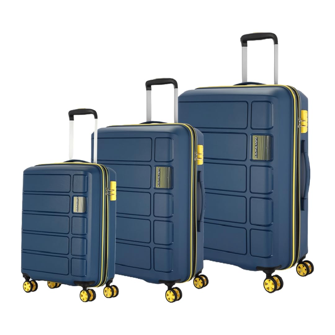 Kamiliant by American Tourister Harrier Zing 3 Pc Set 56 Cms,68 Cms&78 Cms- Small,Medium&Large Polypropylene(Pp) Hardside 8 Wheels Spinner Luggage Set/Trolley Bag Set(Navy),52 cms,32 cms