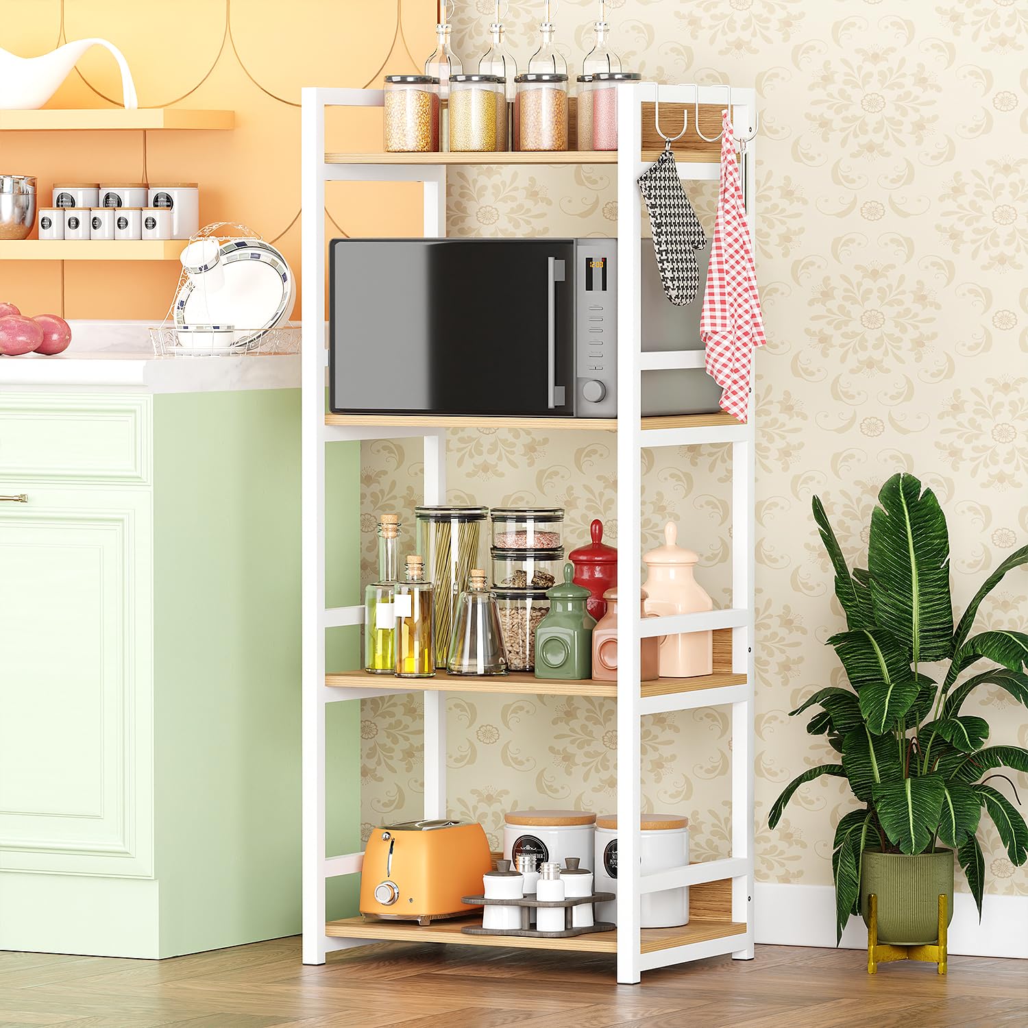 Lukzer 4 Layer Multipurpose Stand for Kitchen, Bedroom, Shops, Salon Space Saving Storage Organizer Rack Shelf for Kids Room (MKR-004/White/130 x 60 x 39/ Wood, Metal, Free Standing, Tiered Shelf)