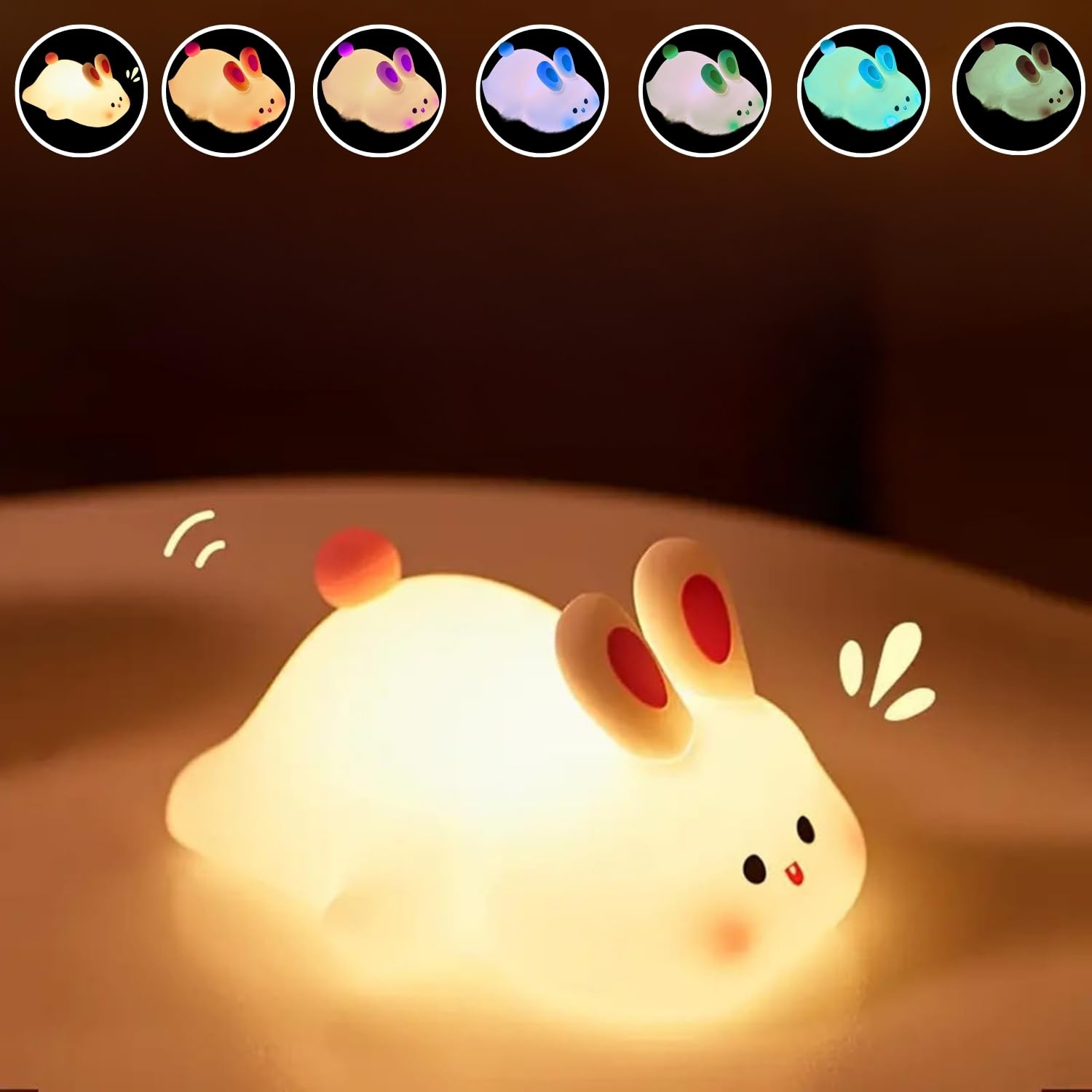 One94Store Kids Cute Little Rabbit Night Light Touch Silicone Animal Night Lamp | Rechargeable LED Bedside Lamp for Children’s Bedroom | Ideal Gift for Boys, Girls, Toddlers, and Nursery