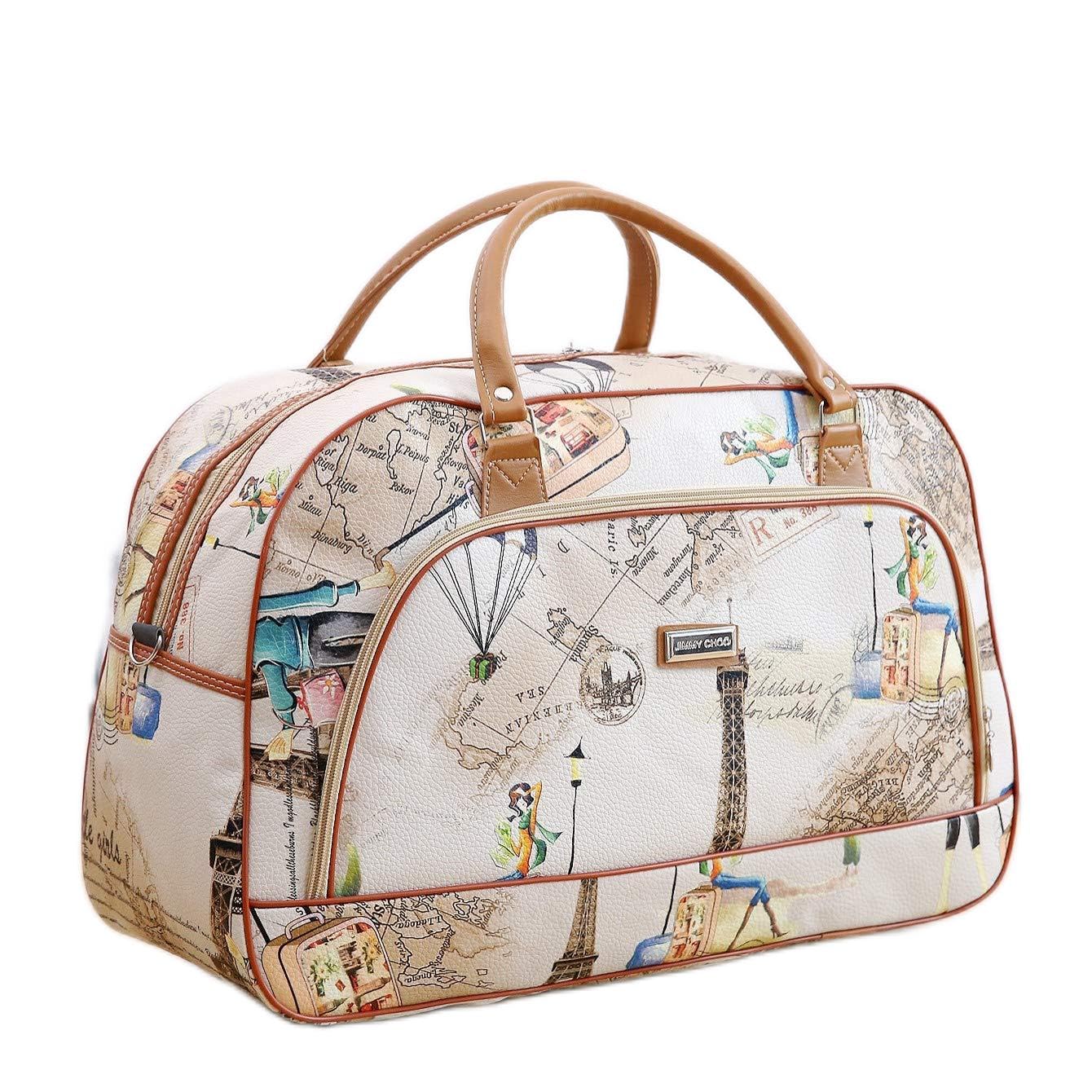 PALAY Nylon Duffle Bags Travel Bags For Women Pu Waterproof Large Travel Duffel Bag Carry On Shoulder Bag With Shoulder Strap For Trip, 52 cm, Beige