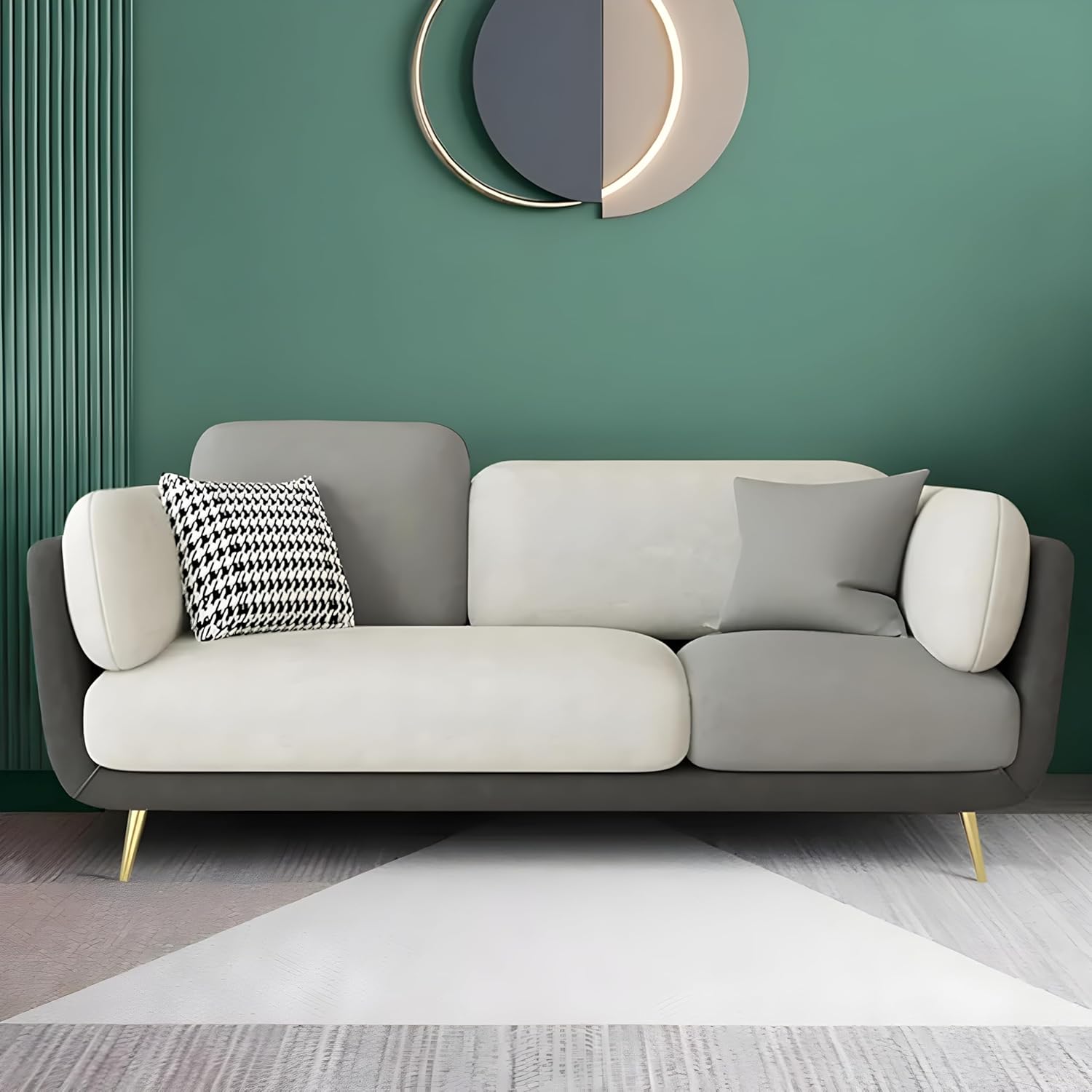 PREMIUM CART Velvet Contemperory Sofa Couch with Cushion Chaise Lounge Sectiona Sofa Perfect for Living Room & Bedroom Guests Home & Office (3 Seater Dark Grey & Cream)