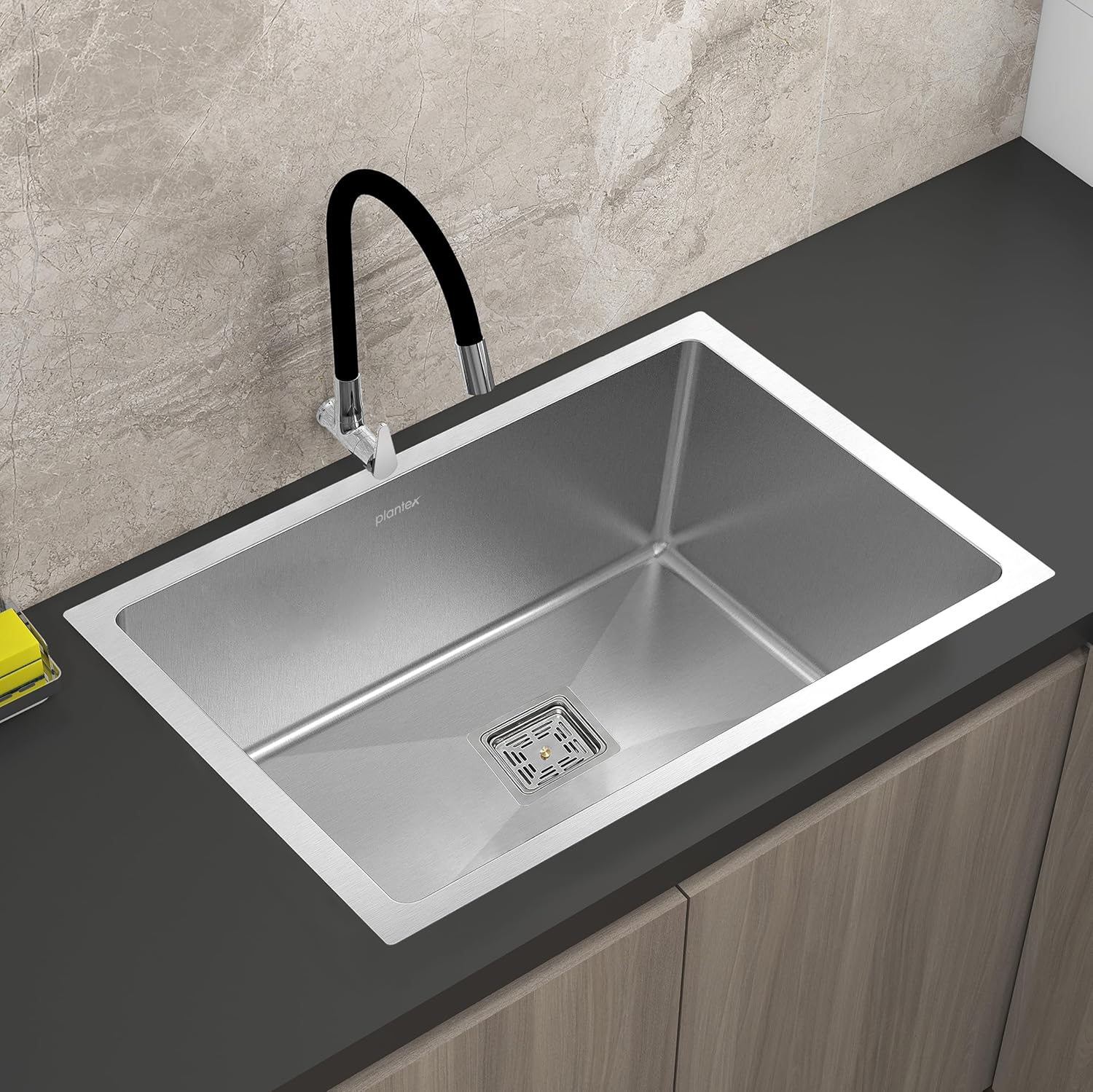 Plantex Premium Stailess Steel Kitchen Sink/Heavy-Duty Sink for Kitchen with 25 Years Warranty by Plantex/Single Bowl Sink with Square Coupling, Hose Pipes and Drain Racks (Matt- 30 x 18 x 9 Inches)