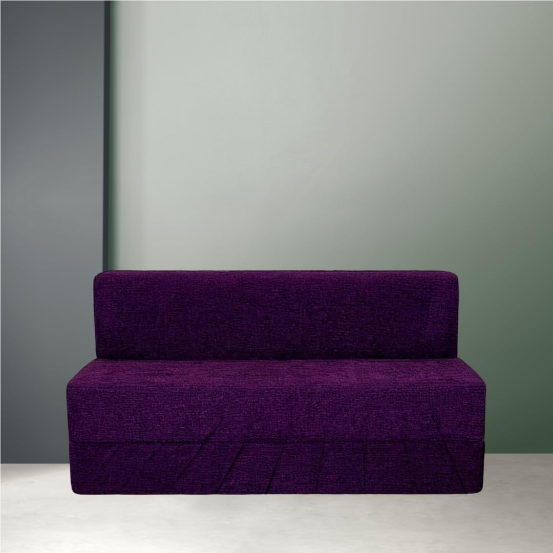 Pumpum 2-Seater Sofa Cum Bed | EPE Foam Foldable Mattress for Living Room & Guest Use,Purple