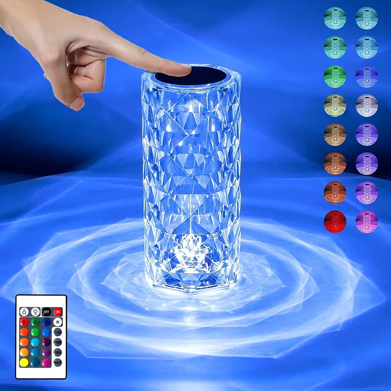 REFULGIX Rose Crystal Diamond LED Table Lamp | 16 Color Changing Touch Bedside Night Light with Remote | USB Rechargeable Decorative Lamp for Bedroom, Living Room, Party & Dinner Decor (Pack of 1)