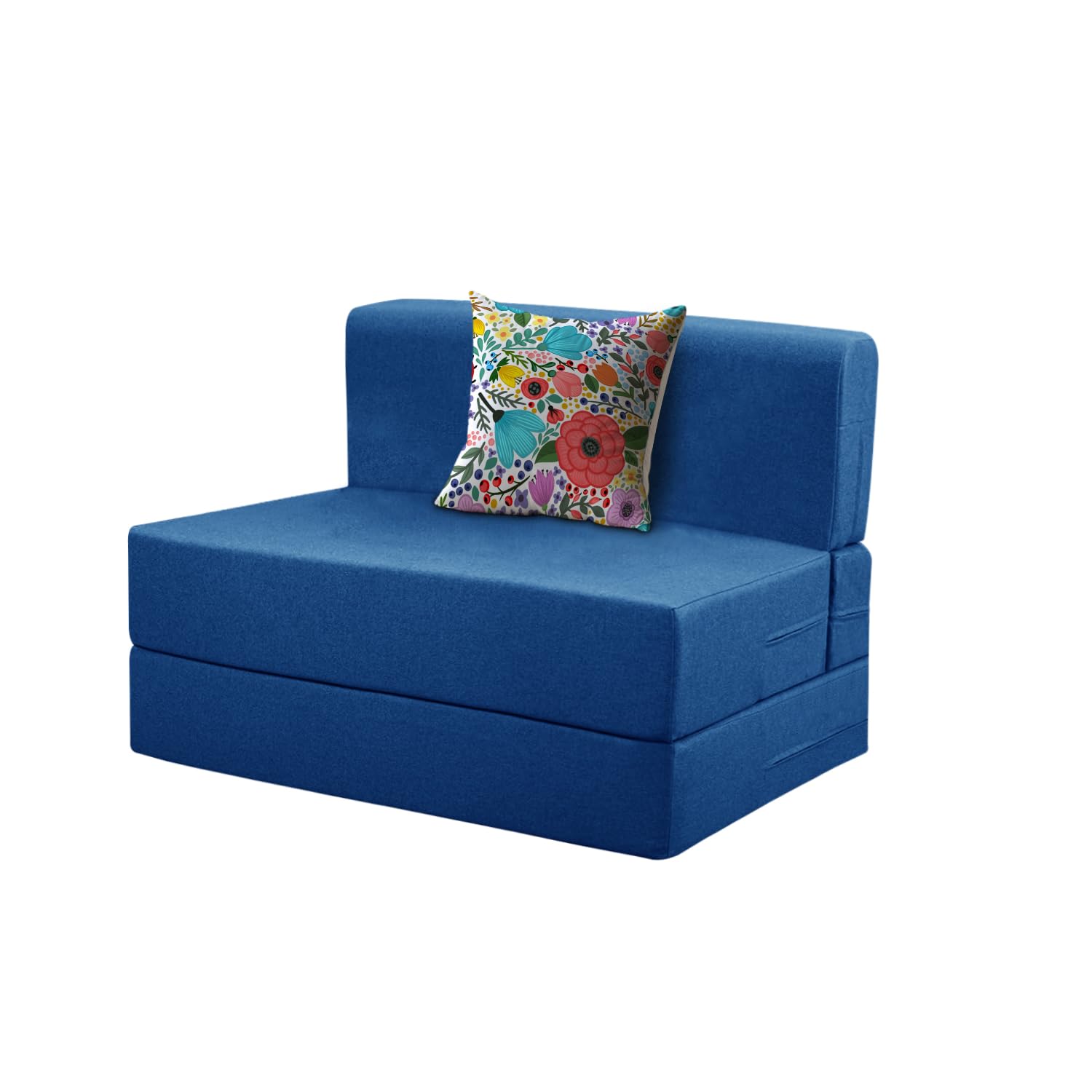 Rosebell Foldable One Seater Sofa Cum Bed, Sofa Bed 3 X 6 Feet, Jute Fabric- Washable Cover- Including 1 Cushion Perfect for Home & Office for Guests(Blue Color)