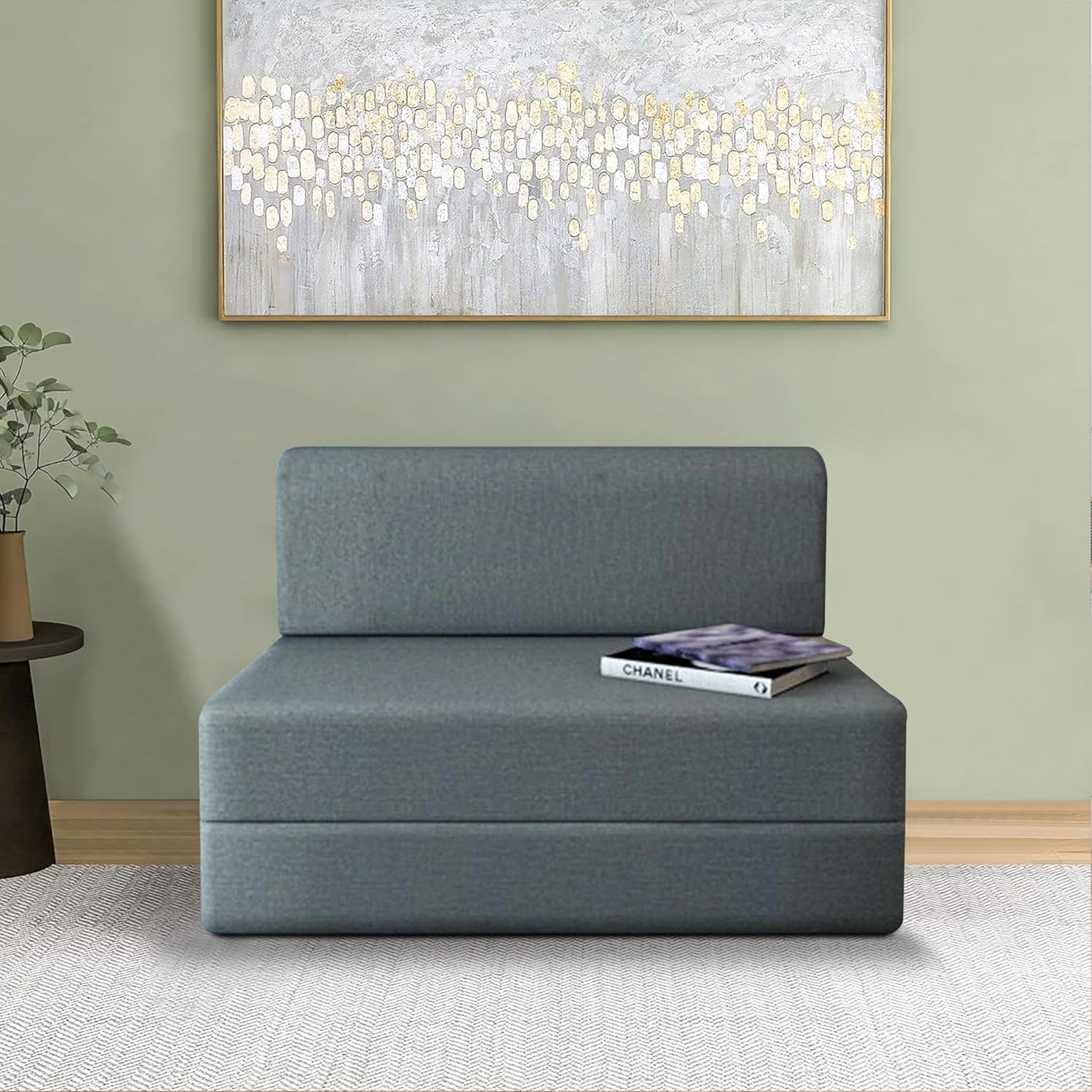 Rosebell Lightweight Easy 1-Person Sofa Cum Bed Jute Fabric- Washable Cover- Including Cushion – Size 3′ X 6′ Ft (Grey Color) Perfect for Home & Office for Guests