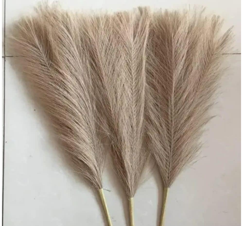 SATYAM KRAFT 3 Pcs Artificial flowers Faux Pampas Grass small Fluffy Fake Flower Plant for Home Decor,Office, Bedroom, Items Corner,Dried Plants (Without Vase pot)(Brown)Silk