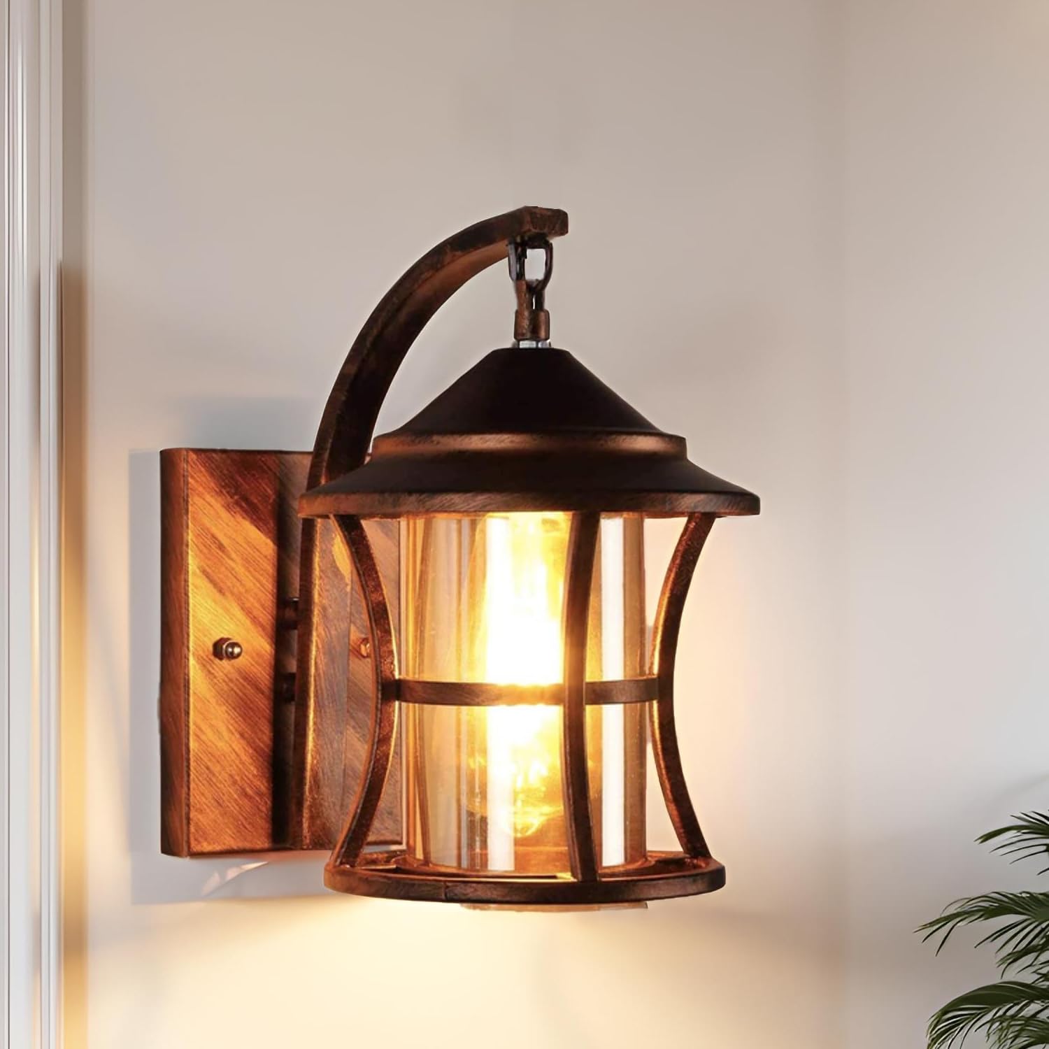 SINOMAN Antique Copper Elegant Swing Arm Wall Light with Glass Shade Metal Lighting Fixture Decorative Wall Lamp Perfect for Living Room, Bedroom, Hallway (Without Bulb)