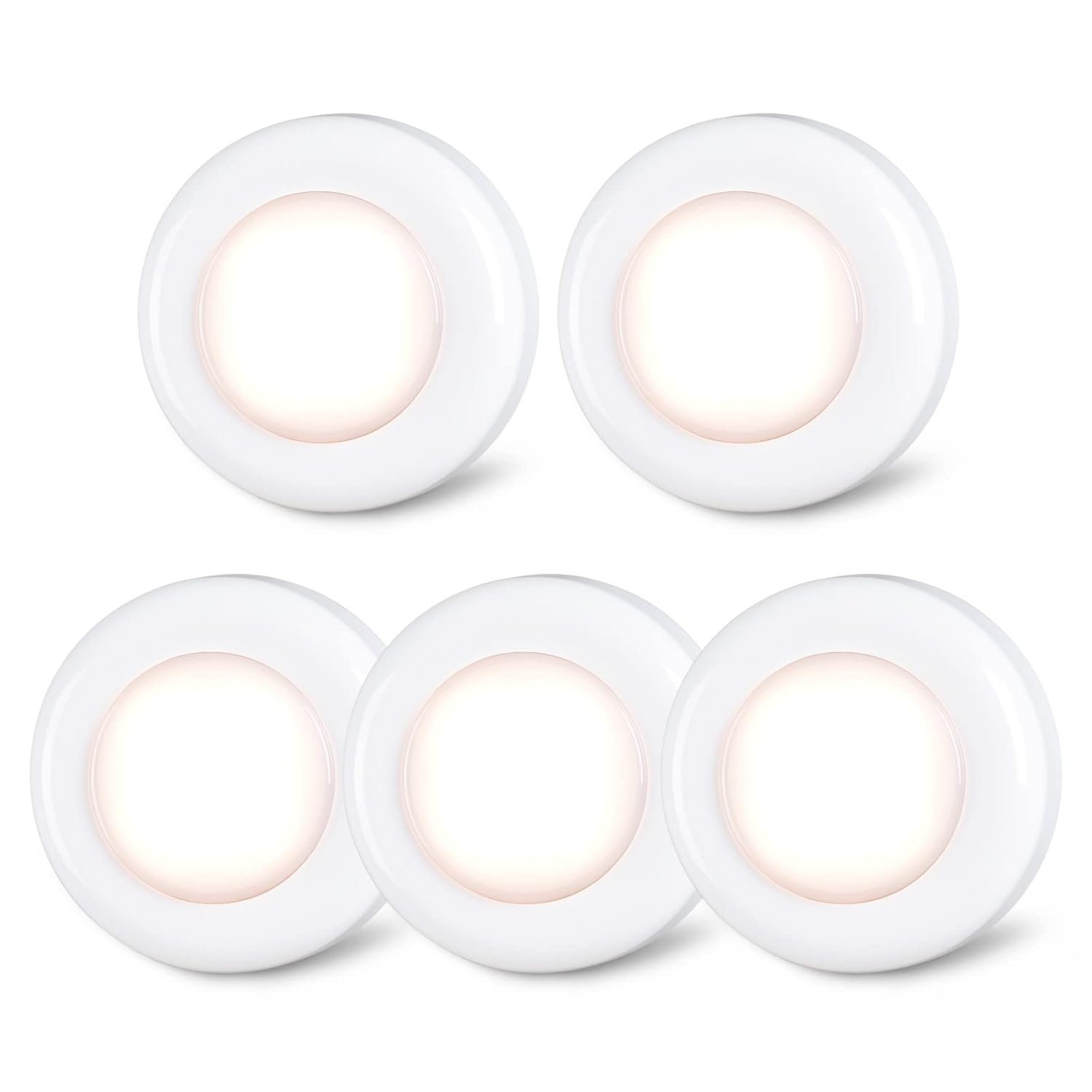 STAR-SPANGLED Push Tap Light, Mini Night Touch LED Puck Lamp, Portable Under Cabinet Lighting AAA Battery Operated Powered, DIY Stick On Lights for Closet, Counter, Kitchen (7cm, Warm White, 5 Pack)