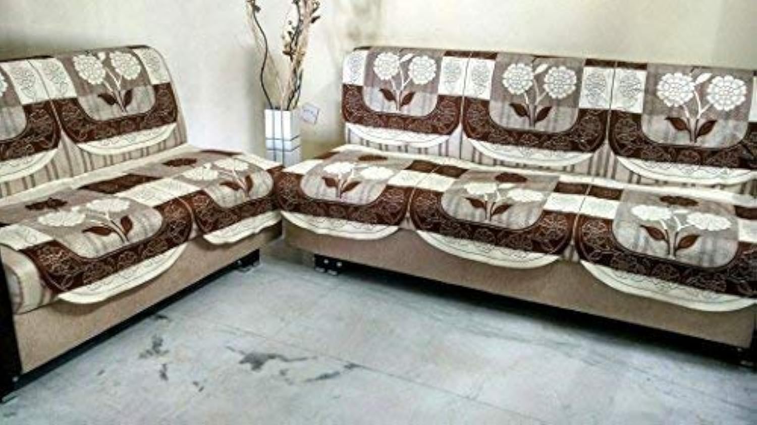 STITCHNEST 10 Piece Net Cotton 10 Seater Sofa Cover Set – Brown