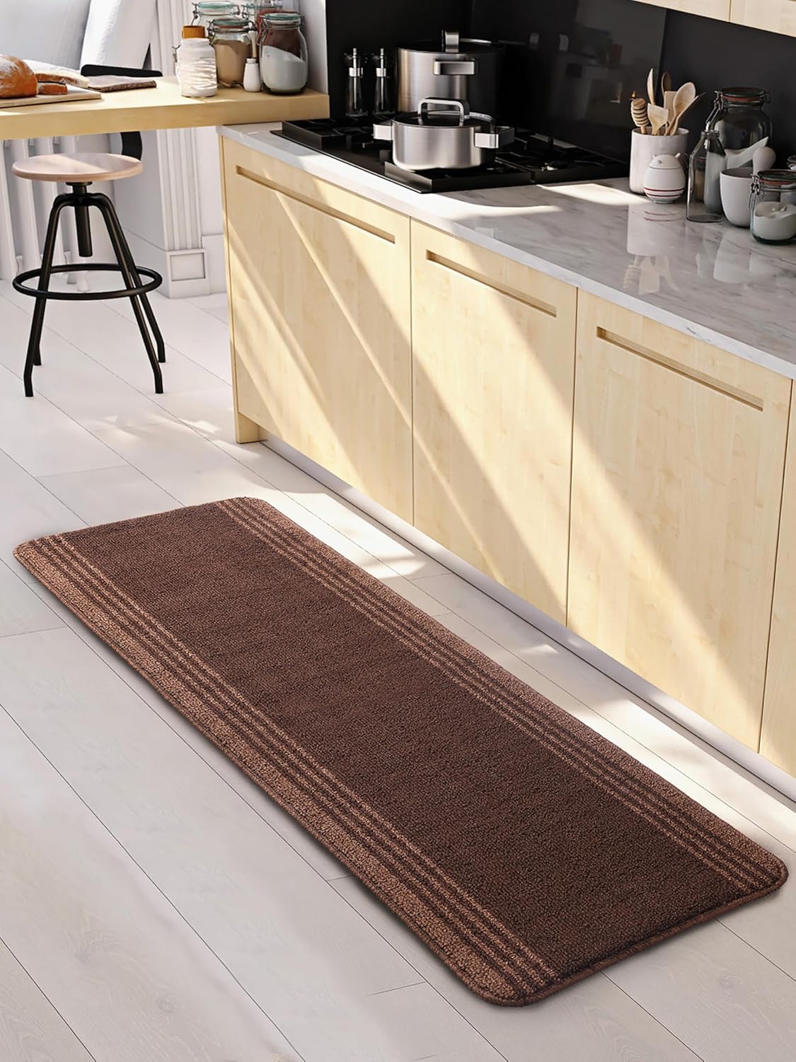 Saral Home Rectangular Striped Soft PP Yarn Durable & Washable Multipurpose Runner for Home/Kitchen/Living Area/Lobby/Office Entrance with Anti Skid Backing | Quick-Drying Mats (Brown, 40 X 120 Cm)
