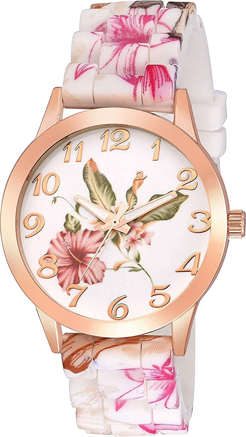 Shocknshop Silicone Flower Design Multicolour Floral Print Silicone Belt Analog Watch For Women’s & Girls -W52